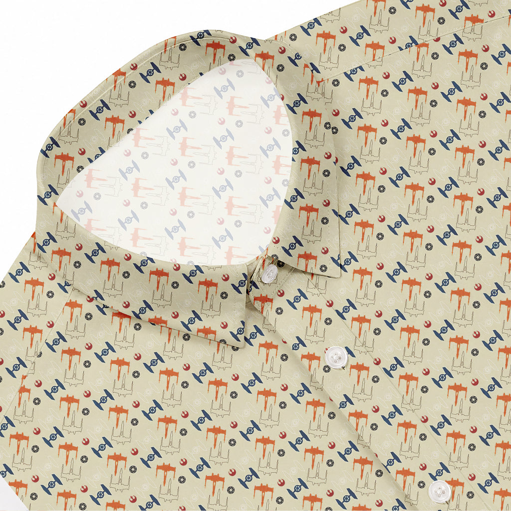 X-Wing Starfighter & TIE Fighter Logo Pattern Hawaiian Shirt with Pocket - Galactic Button Down Shirt
