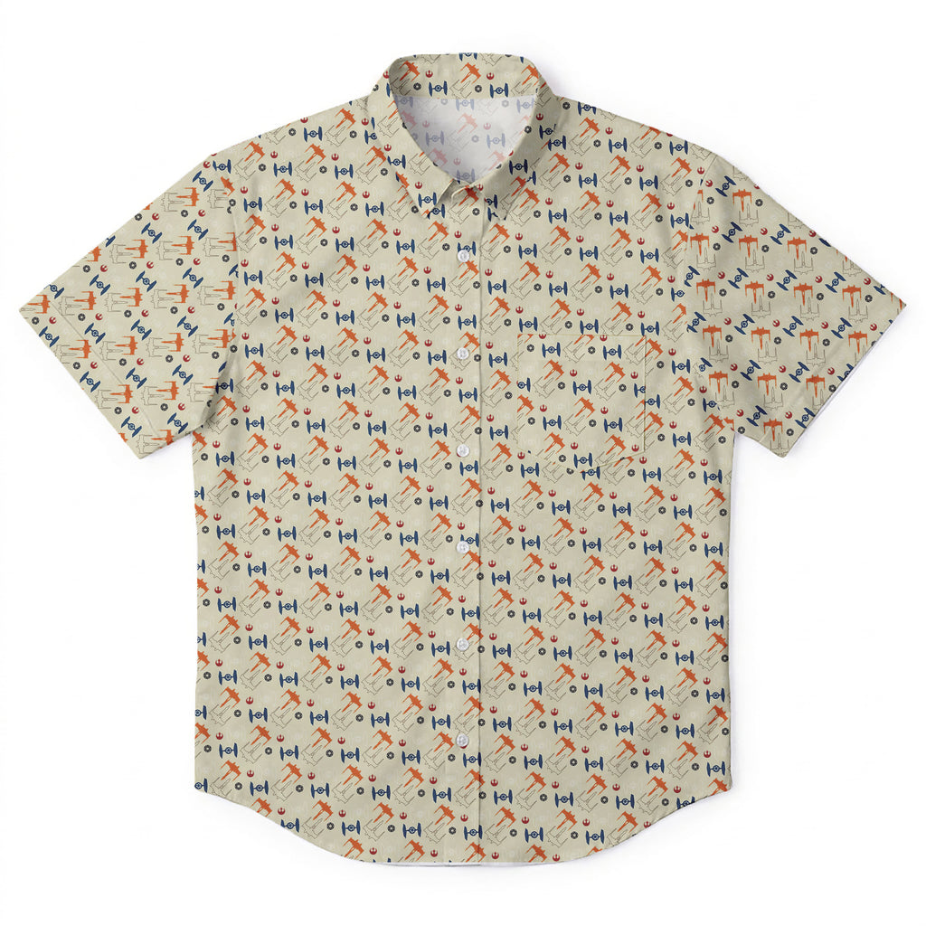 X-Wing Starfighter & TIE Fighter Logo Pattern Hawaiian Shirt with Pocket - Galactic Button Down Shirt