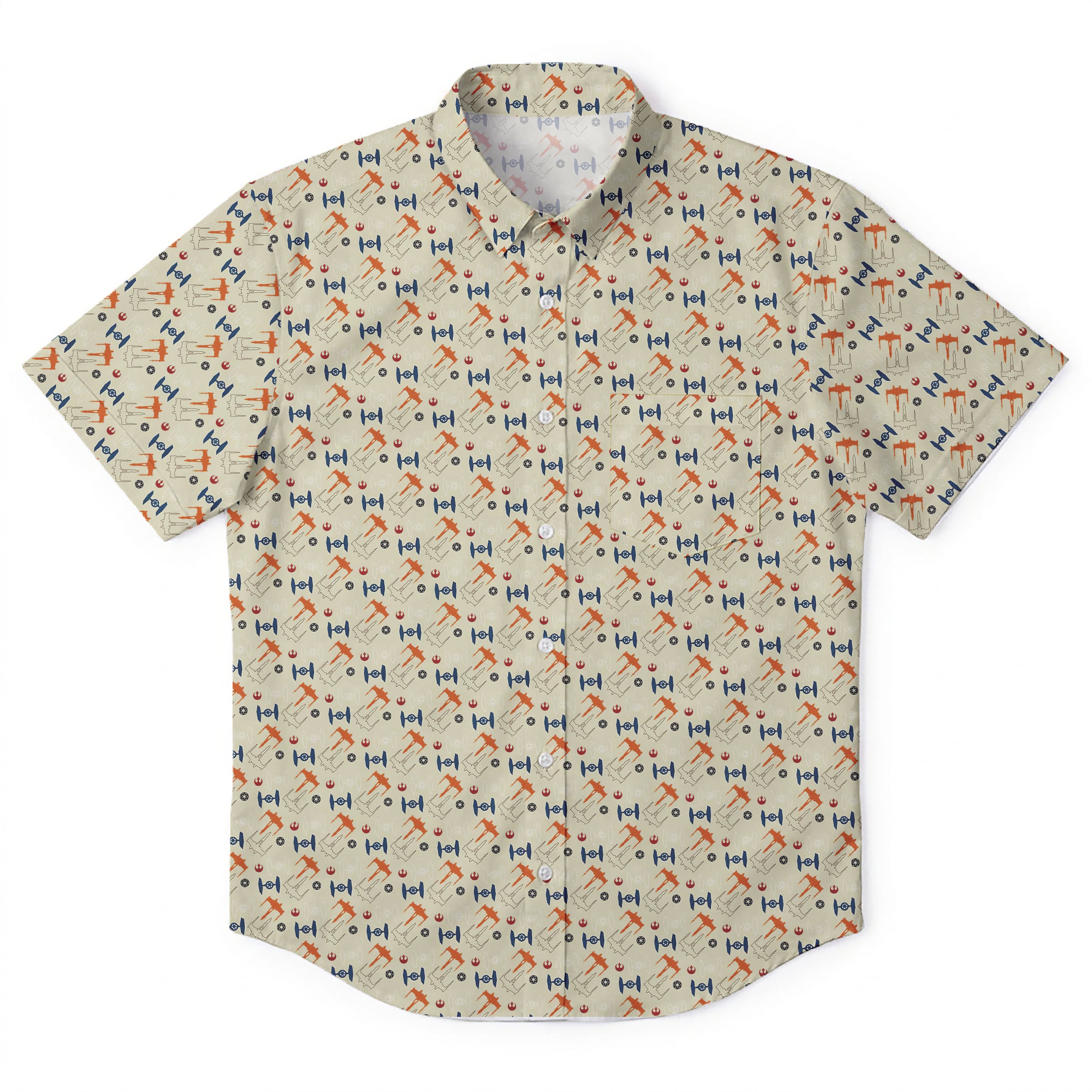 X-Wing Starfighter & TIE Fighter Logo Pattern Hawaiian Shirt with Pocket - Galactic Button Down Shirt