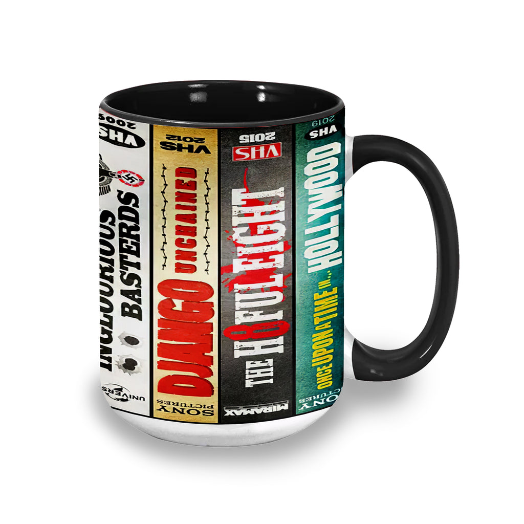 Quentin Movies VHS Collection Accent Mug - VHS Movies Collection Edge-to-Edge Printed Two-Tone Mug