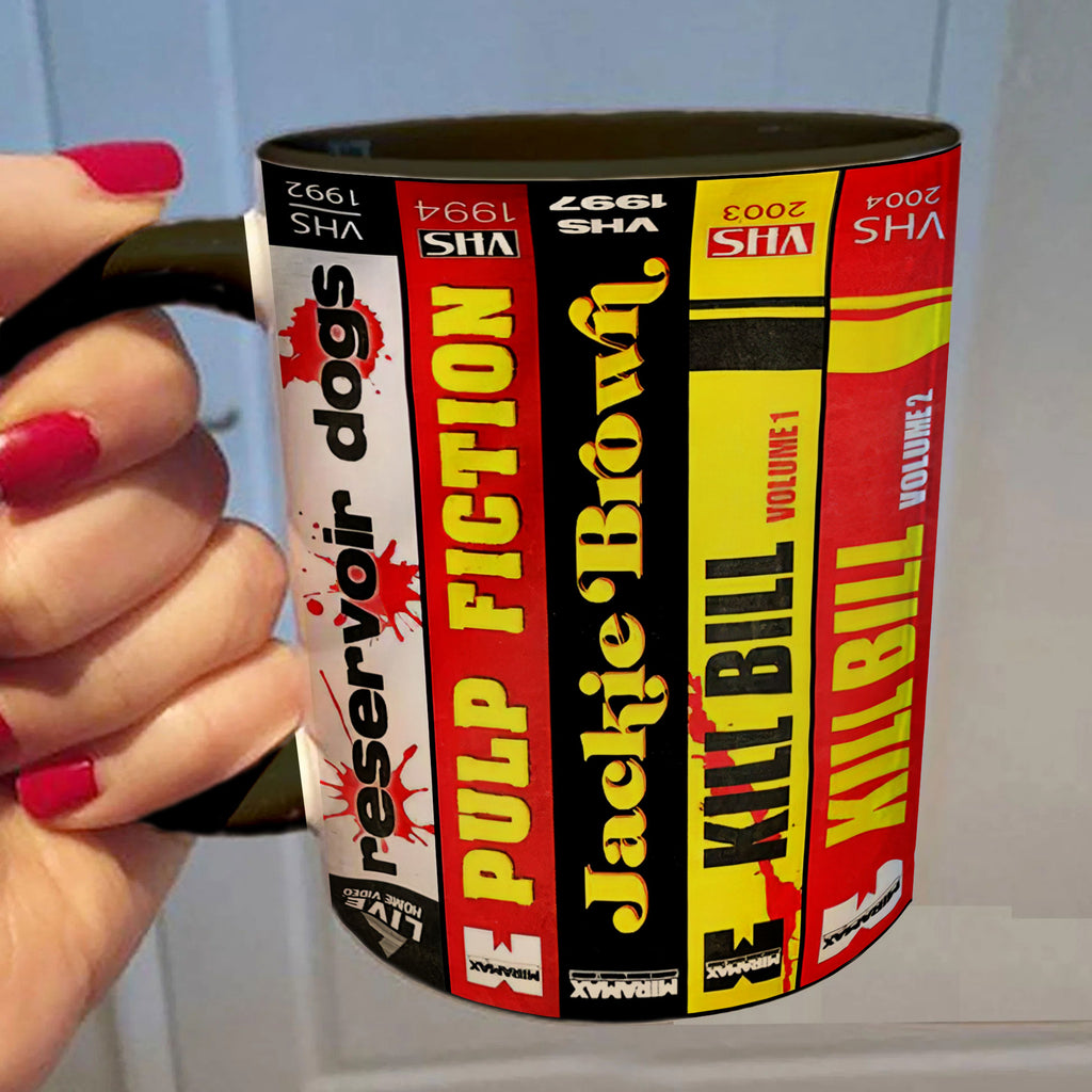 Quentin Movies VHS Collection Accent Mug - VHS Movies Collection Edge-to-Edge Printed Two-Tone Mug