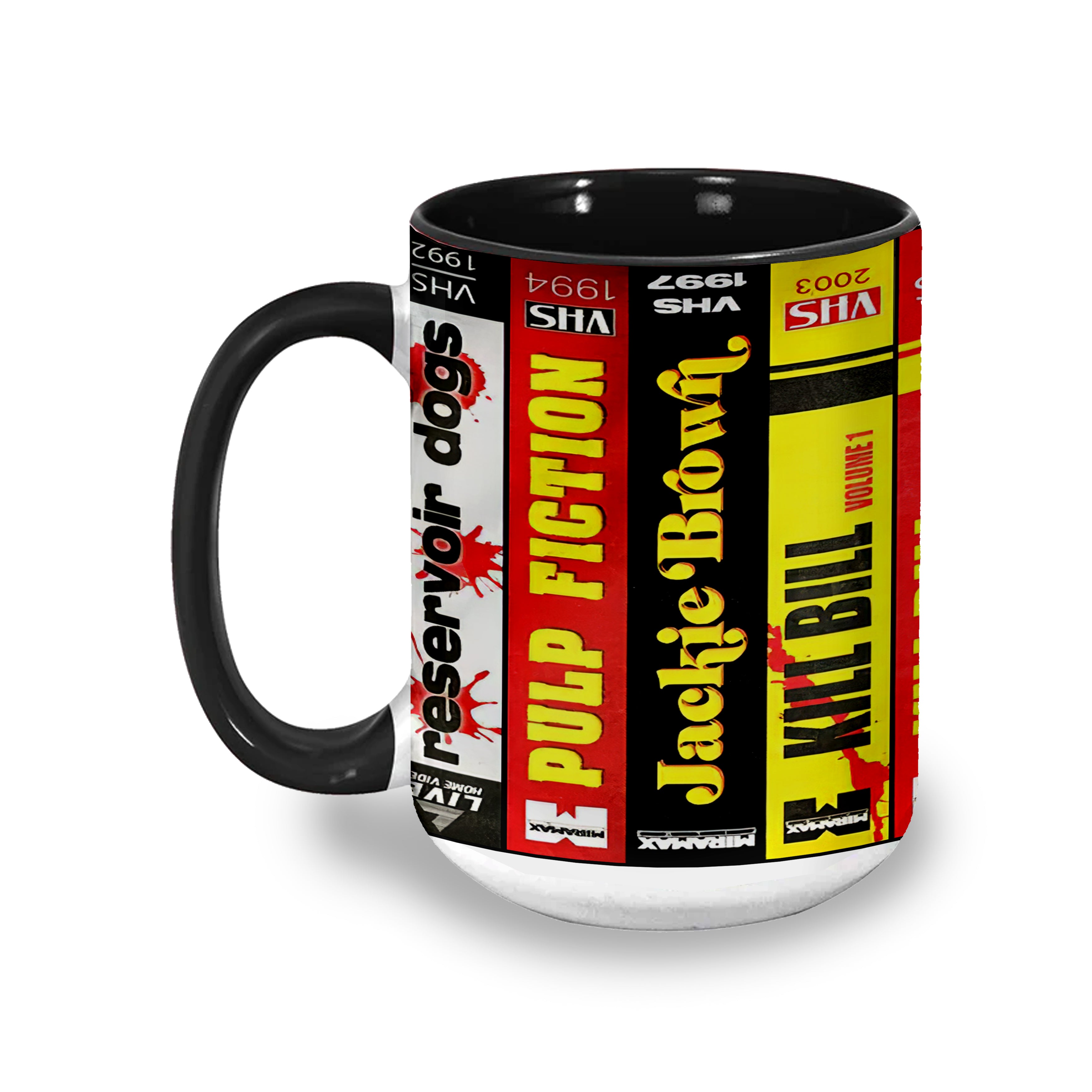 Quentin Movies VHS Collection Accent Mug - VHS Movies Collection Edge-to-Edge Printed Two-Tone Mug