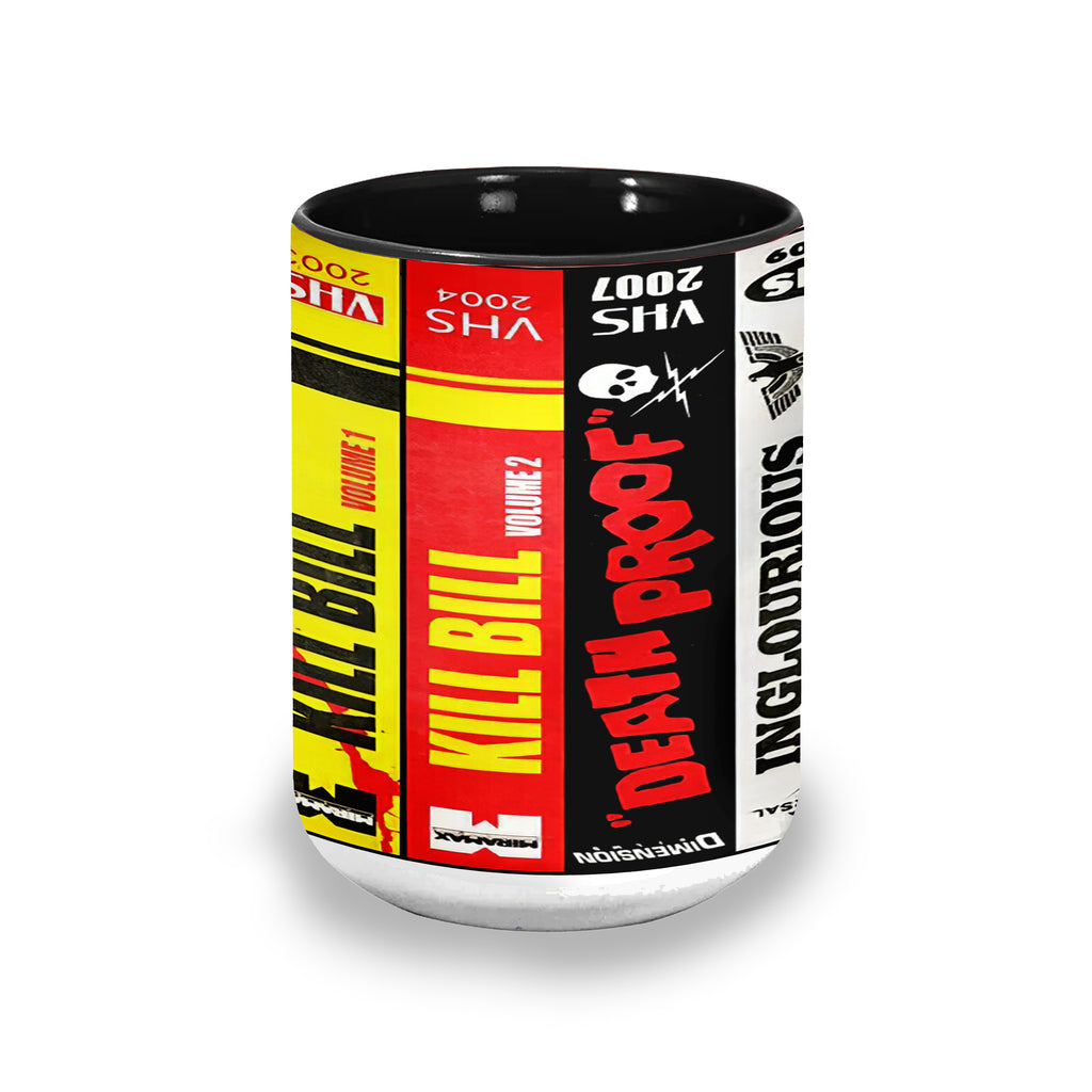 Quentin Movies VHS Collection Accent Mug - VHS Movies Collection Edge-to-Edge Printed Two-Tone Mug