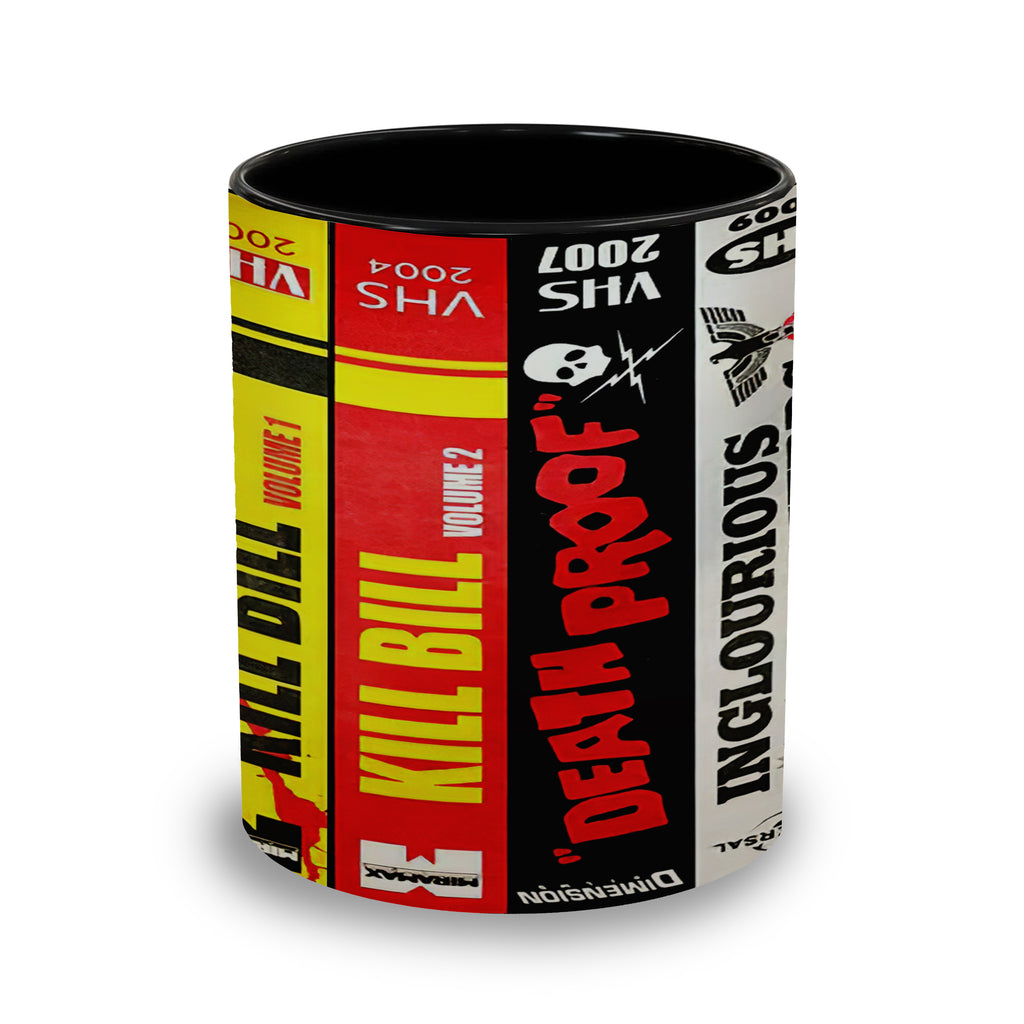 Quentin Movies VHS Collection Accent Mug - VHS Movies Collection Edge-to-Edge Printed Two-Tone Mug