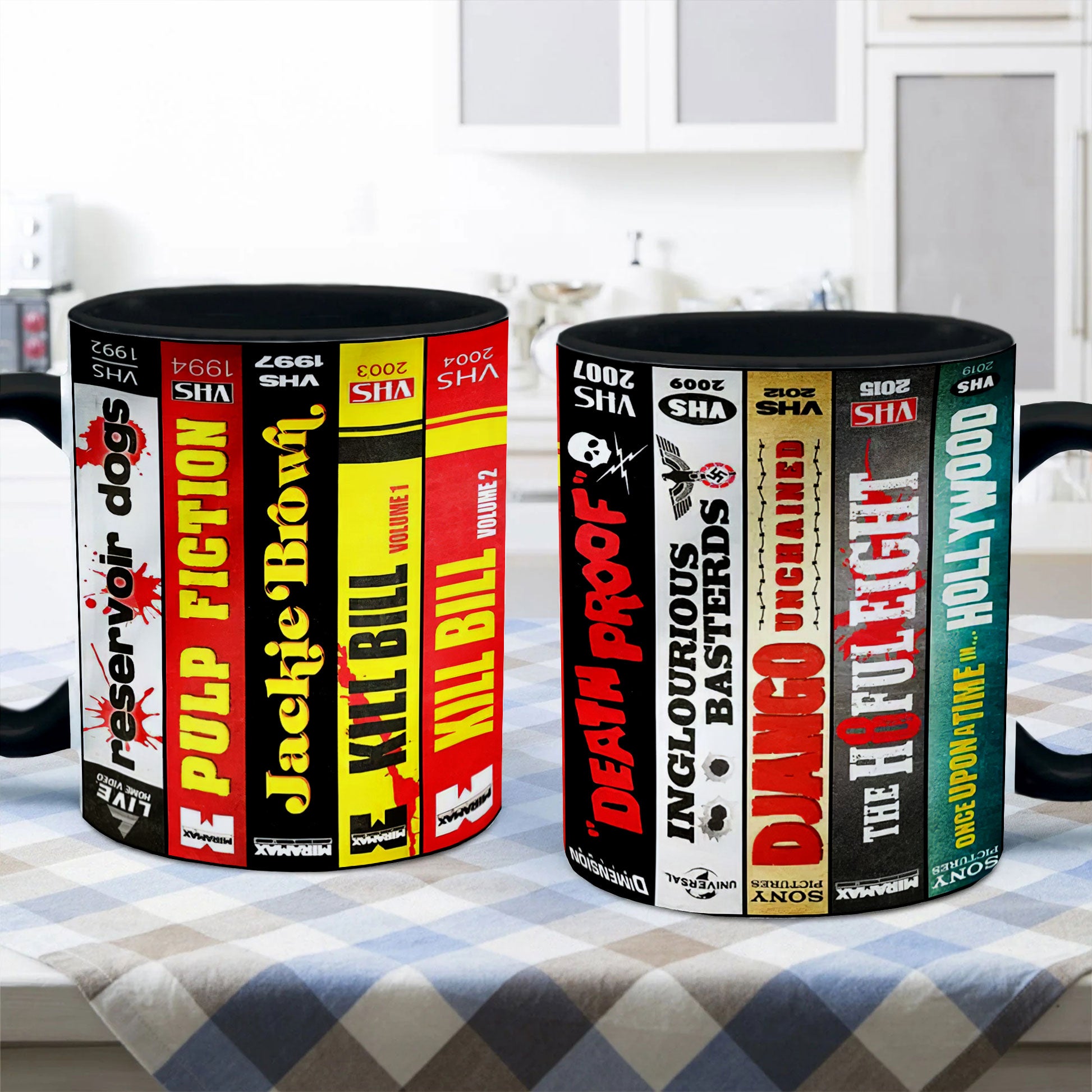 Quentin Movies VHS Collection Accent Mug - VHS Movies Collection Edge-to-Edge Printed Two-Tone Mug