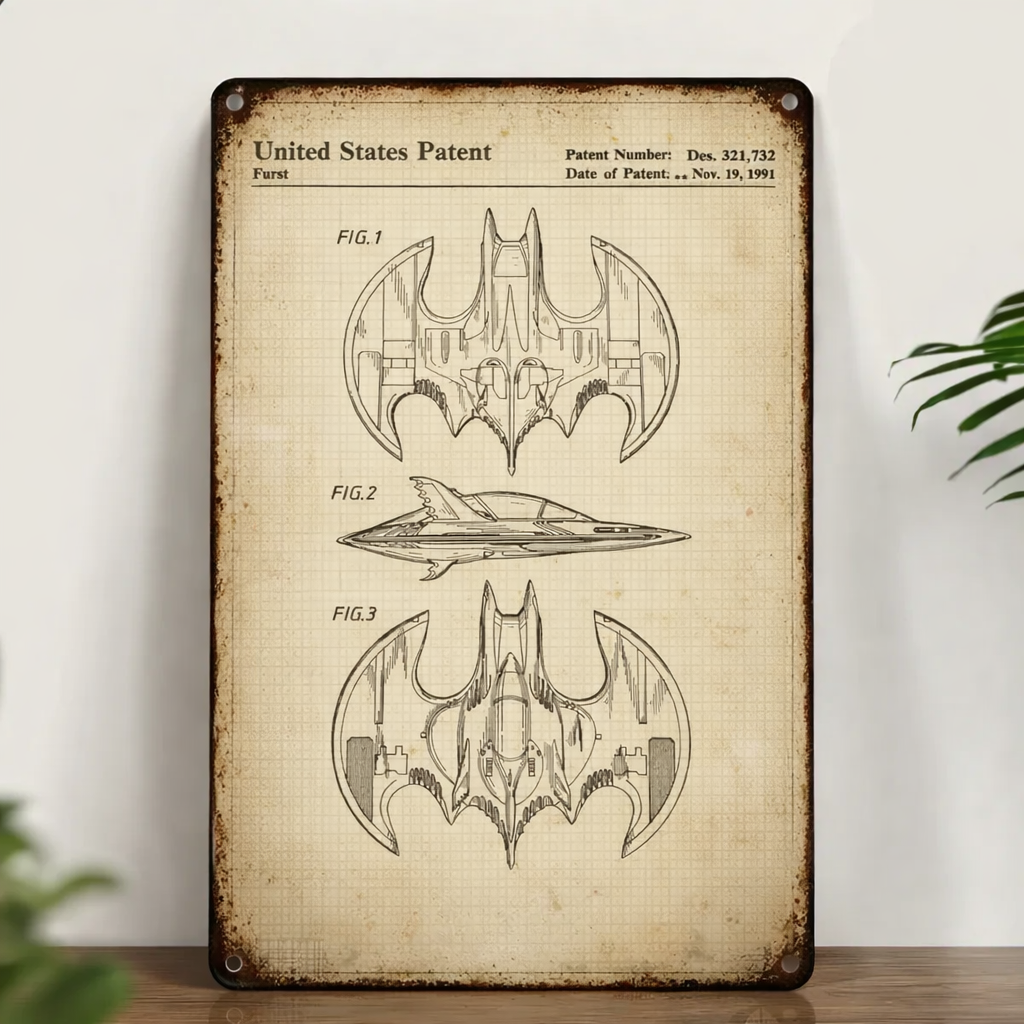Dark Knight Batwing 1989 Patent Vintage Metal Sign - Vintage Home Decor Gifts for Fans