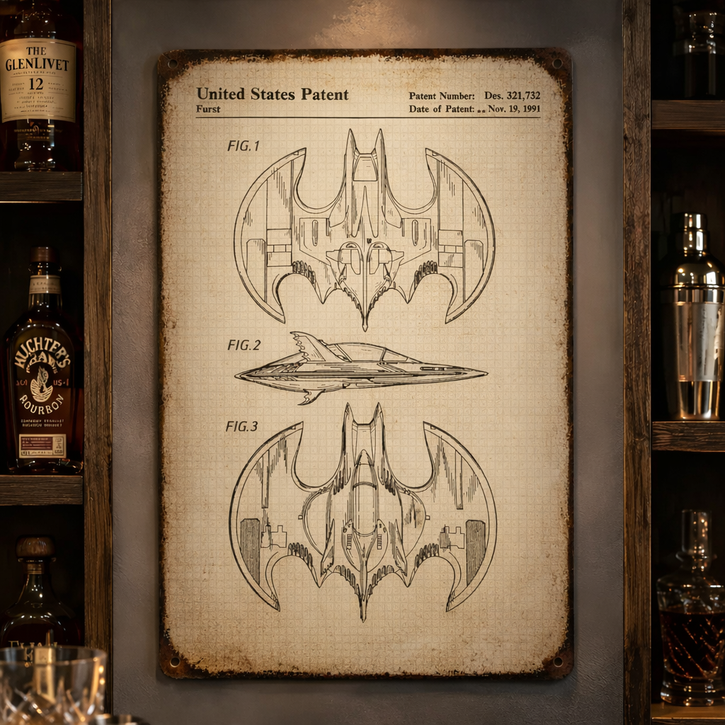 Dark Knight Batwing 1989 Patent Vintage Metal Sign - Vintage Home Decor Gifts for Fans