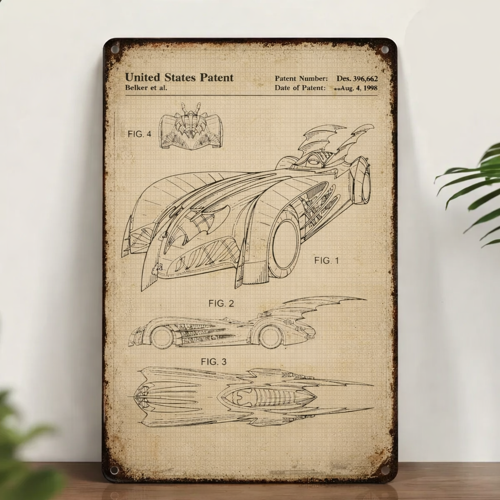 Dark Knight Batmobile 1997 Patent Vintage Metal Sign - Vintage Home Decor Gifts for Fans