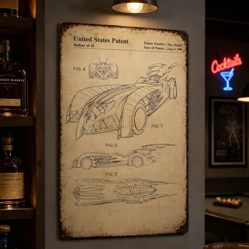 Dark Knight Batmobile 1997 Patent Vintage Metal Sign - Vintage Home Decor Gifts for Fans