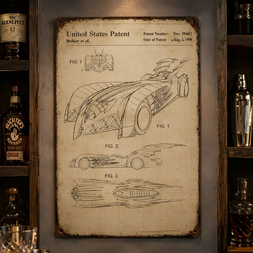 Dark Knight Batmobile 1997 Patent Vintage Metal Sign - Vintage Home Decor Gifts for Fans