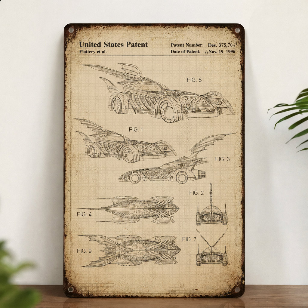 Dark Knight Batmobile 1995 Patent Vintage Metal Sign - Vintage Home Decor Gifts for Fans