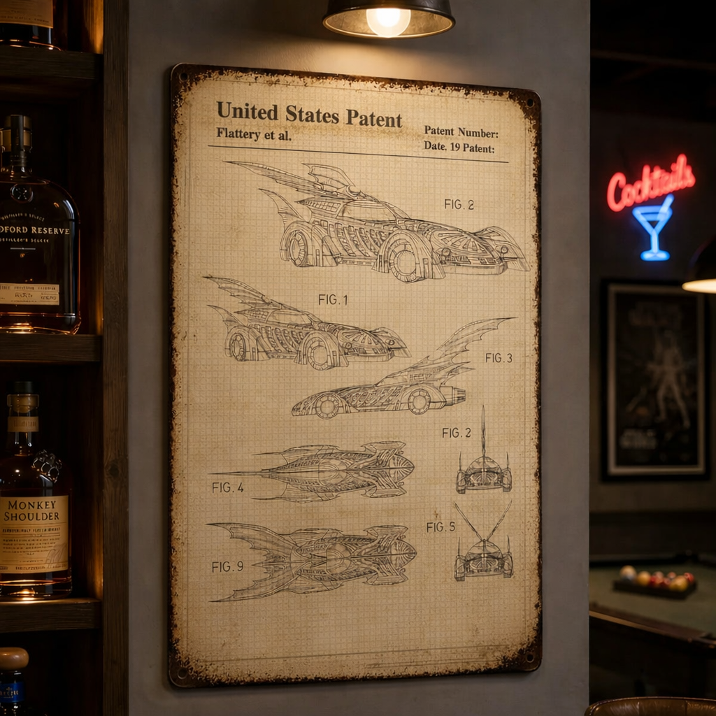 Dark Knight Batmobile 1995 Patent Vintage Metal Sign - Vintage Home Decor Gifts for Fans