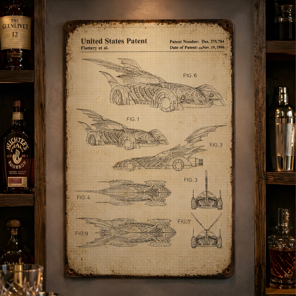 Dark Knight Batmobile 1995 Patent Vintage Metal Sign - Vintage Home Decor Gifts for Fans