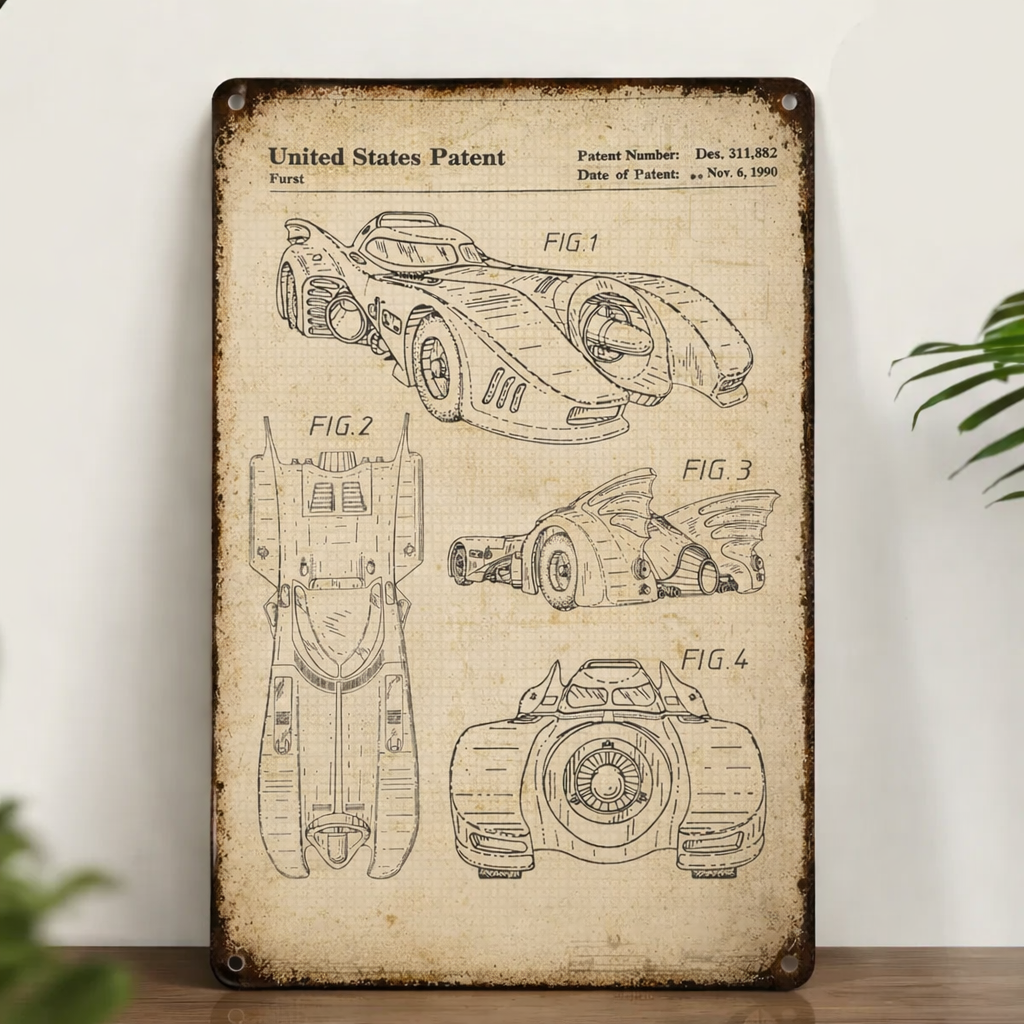 Dark Knight Batmobile 1989 Patent Vintage Metal Sign - Vintage Home Decor Gifts for Fans