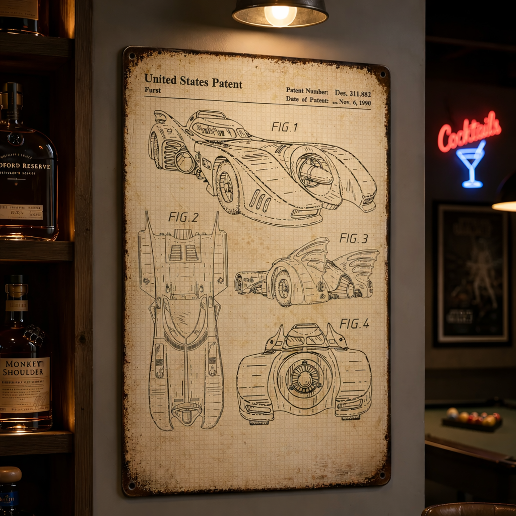 Dark Knight Batmobile 1989 Patent Vintage Metal Sign - Vintage Home Decor Gifts for Fans