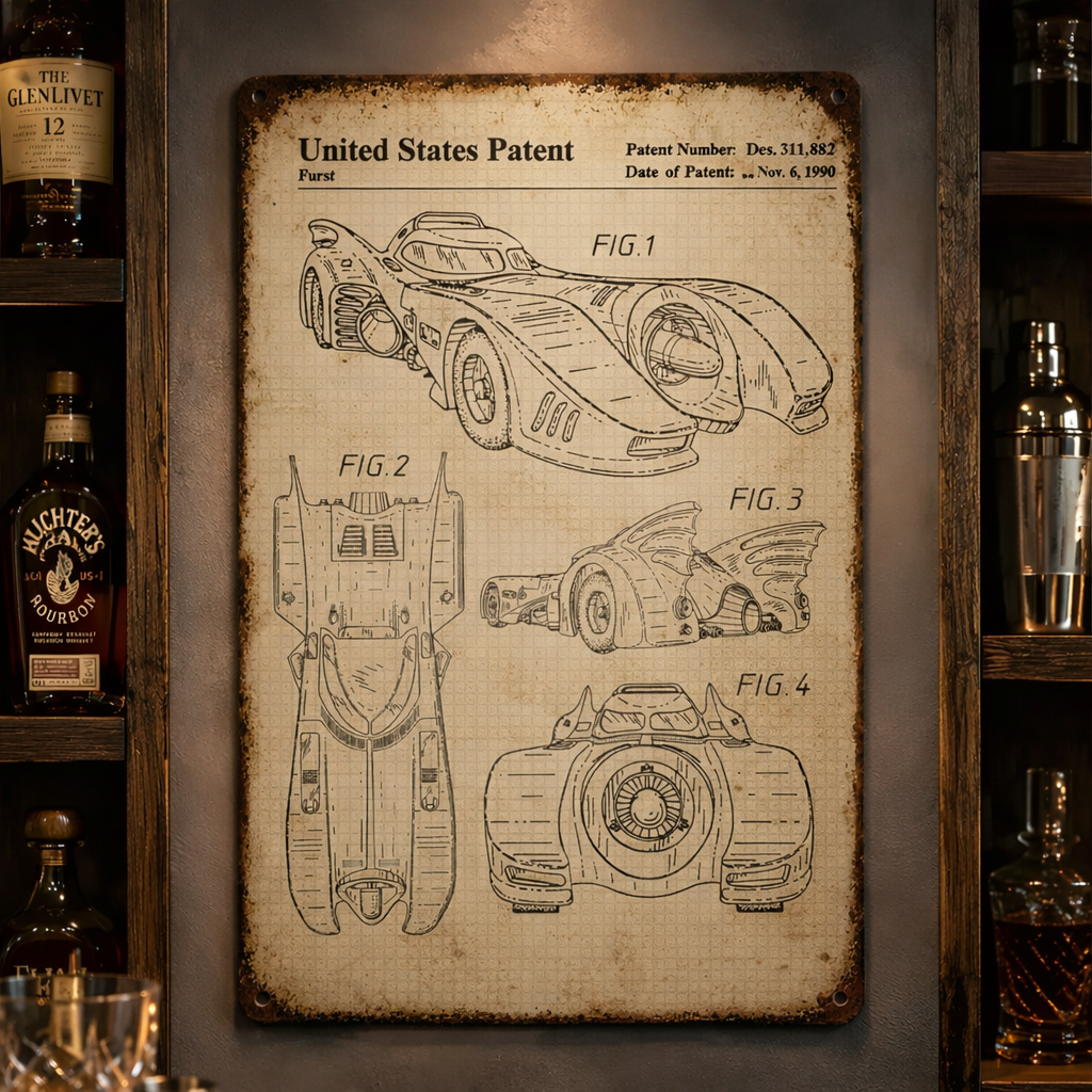 Dark Knight Batmobile 1989 Patent Vintage Metal Sign - Vintage Home Decor Gifts for Fans