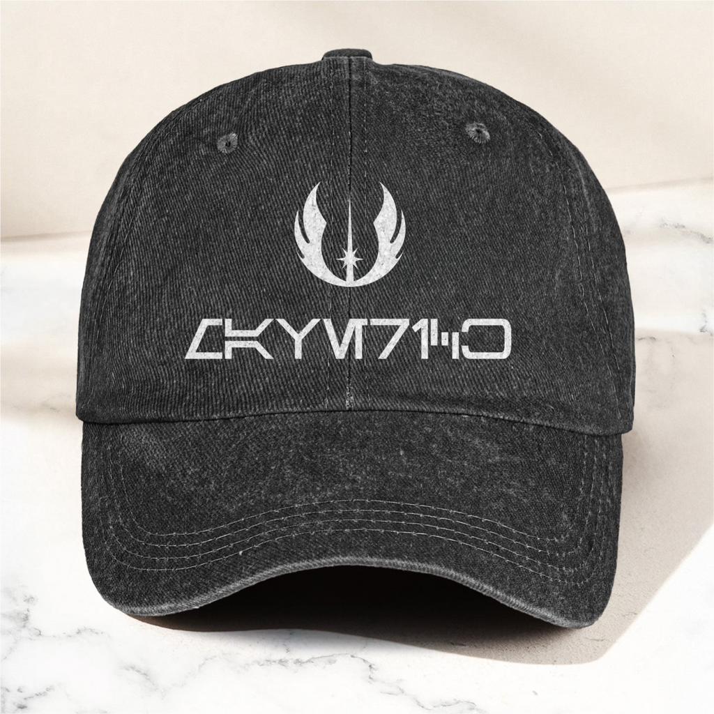 Vintage Aurebesh Star Wars Washed Cap With Logo - Personalized Distressed Denim Cap