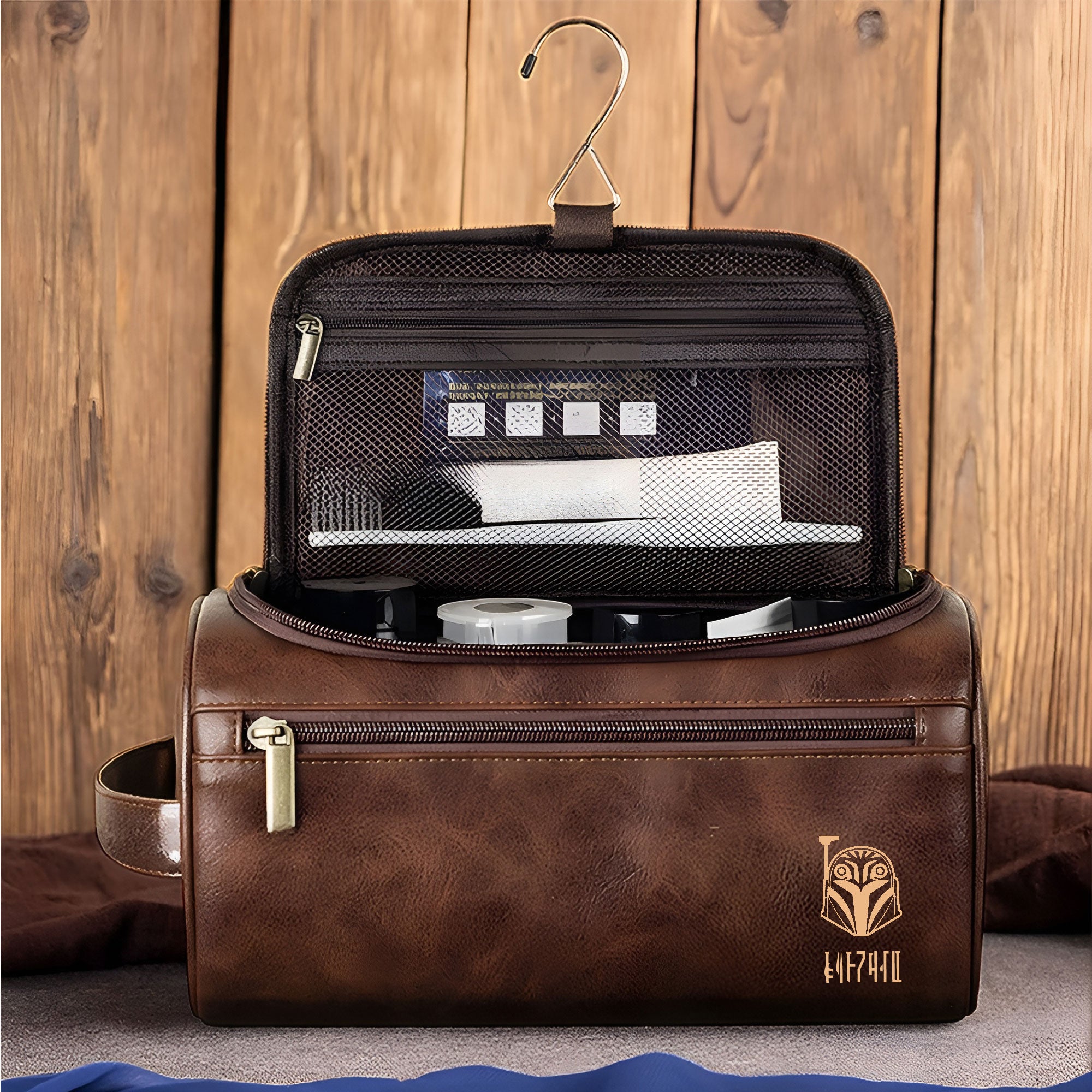Vintage Aurebesh Star Wars Toiletry Bag - Personalized Leather Toiletry Bag