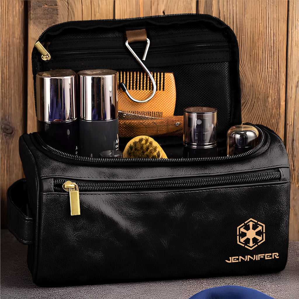 Vintage Aurebesh Star Wars Toiletry Bag - Personalized Leather Toiletry Bag