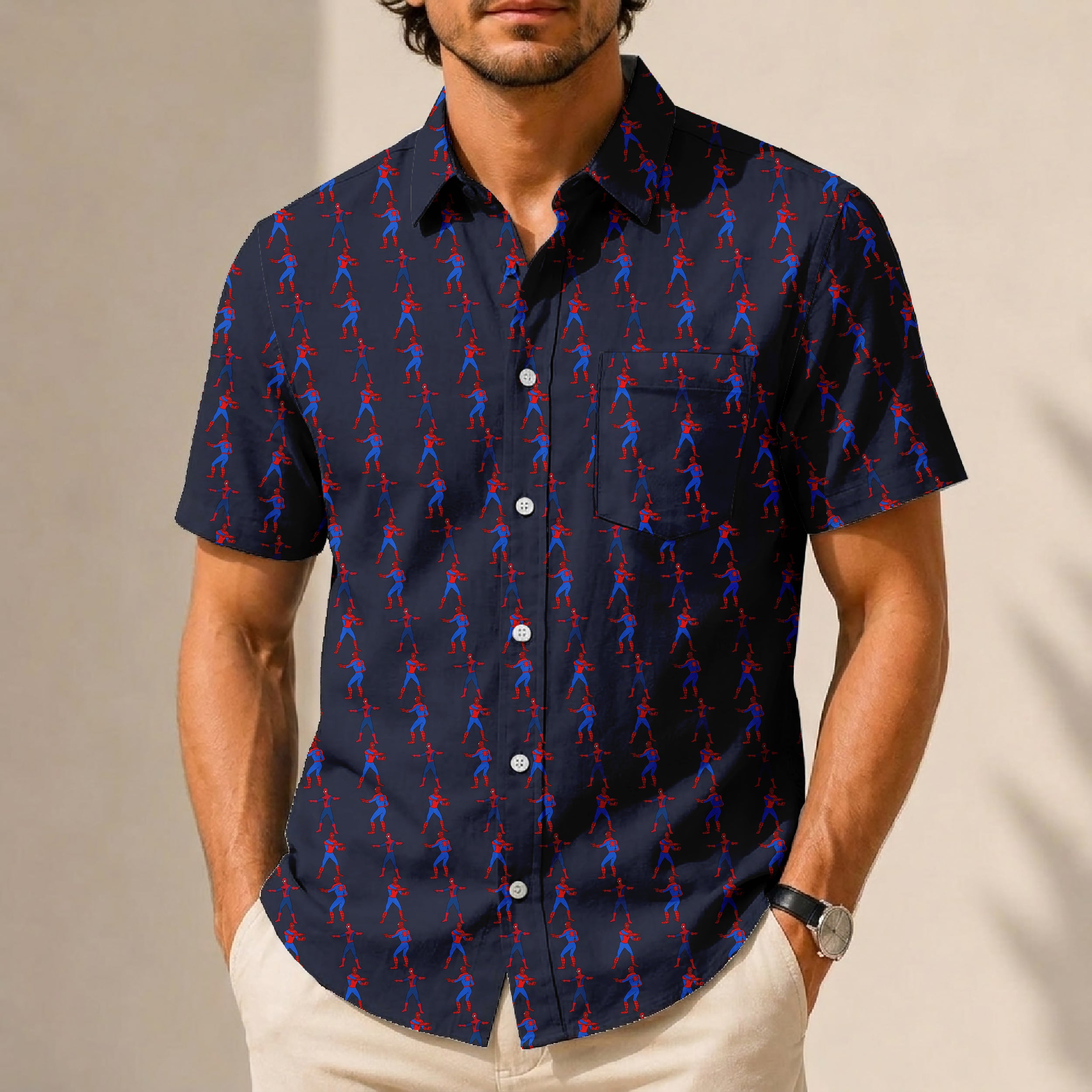 Spider Meme Hawaiian Shirt with Pocket - Button Down Shirt
