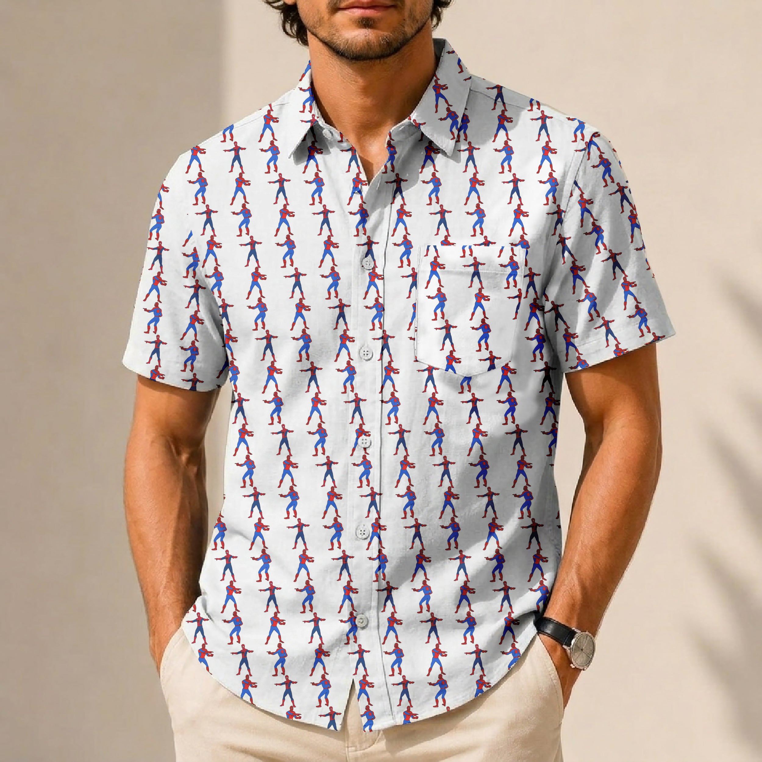Spider Meme Hawaiian Shirt with Pocket - Button Down Shirt