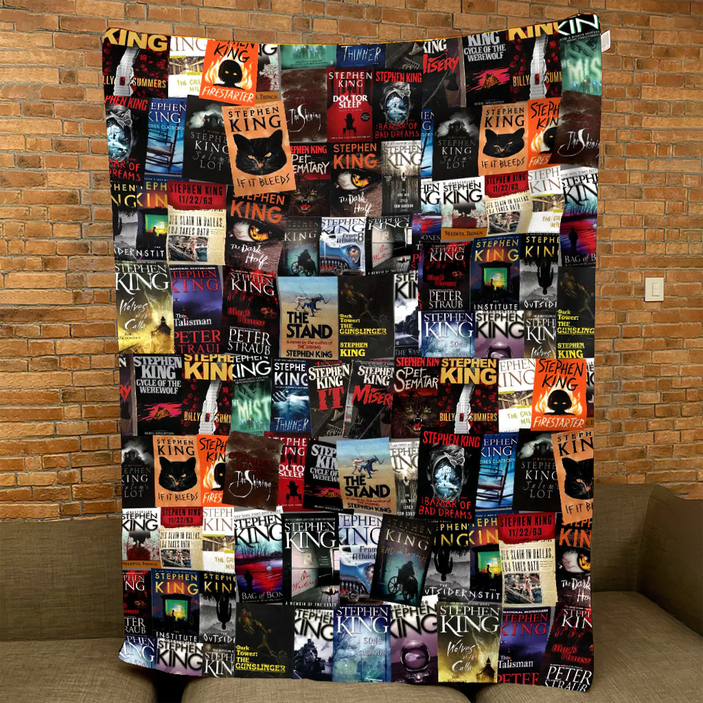 Stephen King Books Cover Christmas Blanket - Horror Movie Sherpa Blanket Gift for Fans