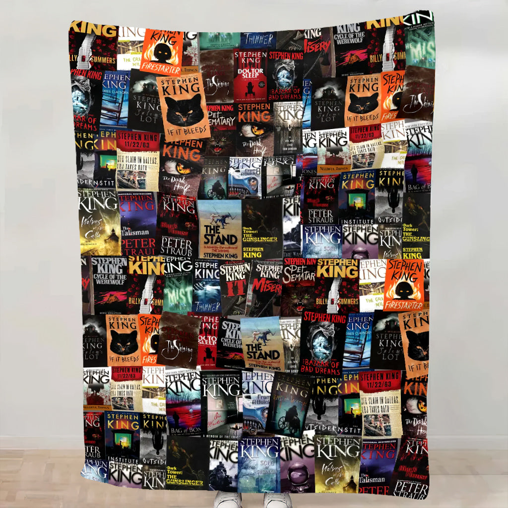 Stephen King Books Cover Christmas Blanket - Horror Movie Sherpa Blanket Gift for Fans