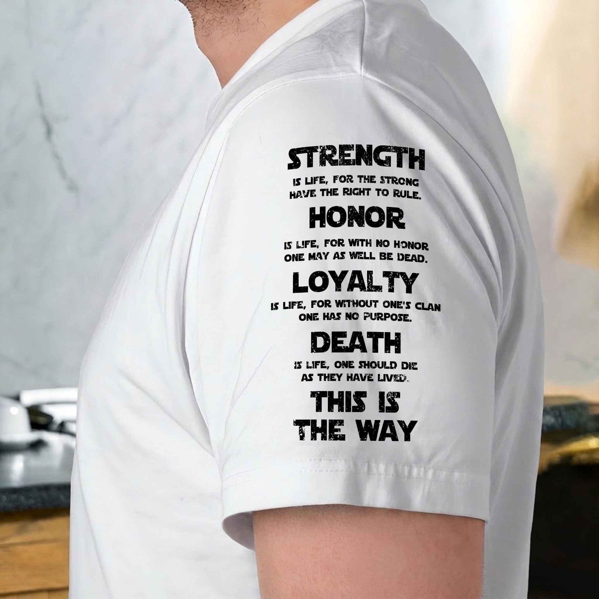 Custom Name in Aurebesh/Mando'a and Galactic Code Sleeve Printed Shirt - Personalized Shirt and Sleeve