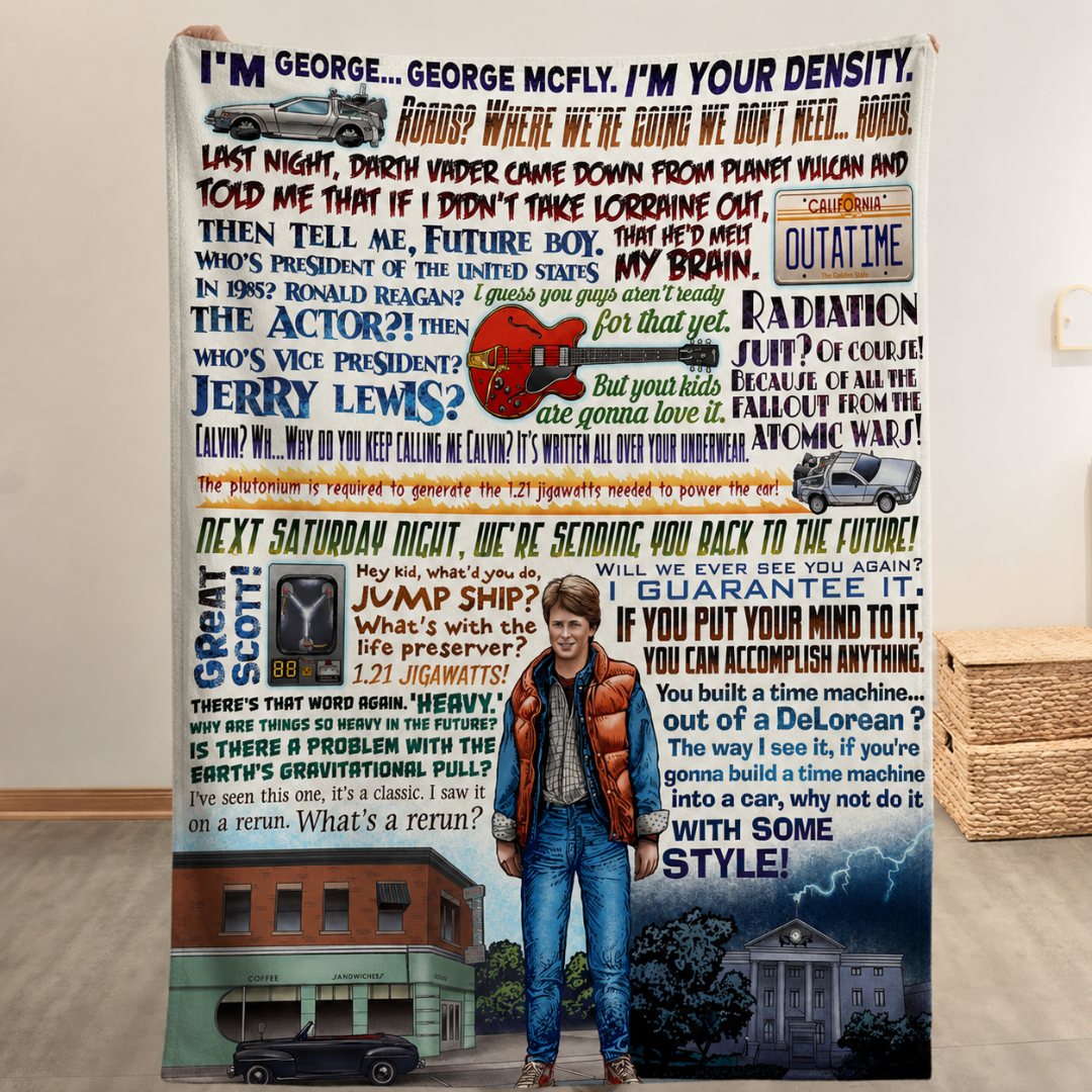 Back To The Future Quote Christmas Blanket - Sci-fi Movie Sherpa Blanket Gift for Fans