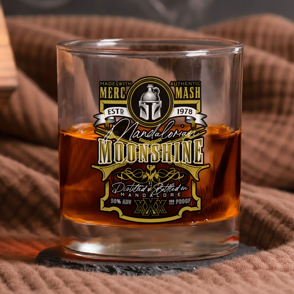 Mandalorian Moonshine Whiskey Glass - Personalized Old Fashioned 11OZ Scotch Glass