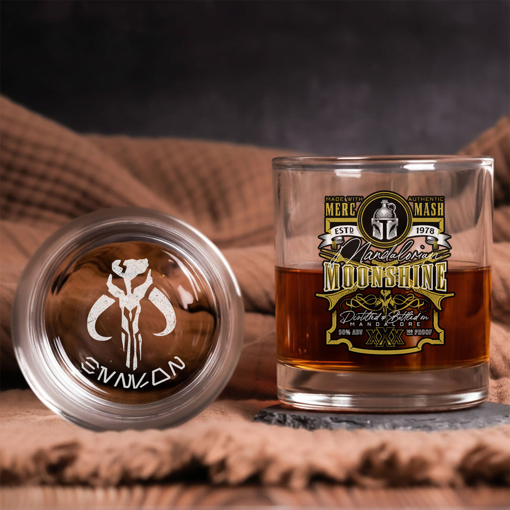 Mandalorian Moonshine Whiskey Glass - Personalized Old Fashioned 11OZ Scotch Glass