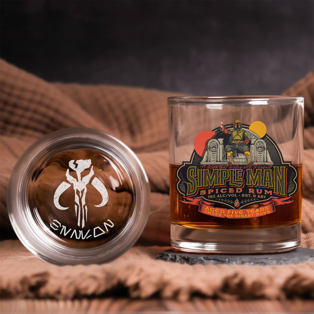 Simple Man Spiced Rum Whiskey Glass - Personalized Old Fashioned 11OZ Scotch Glass