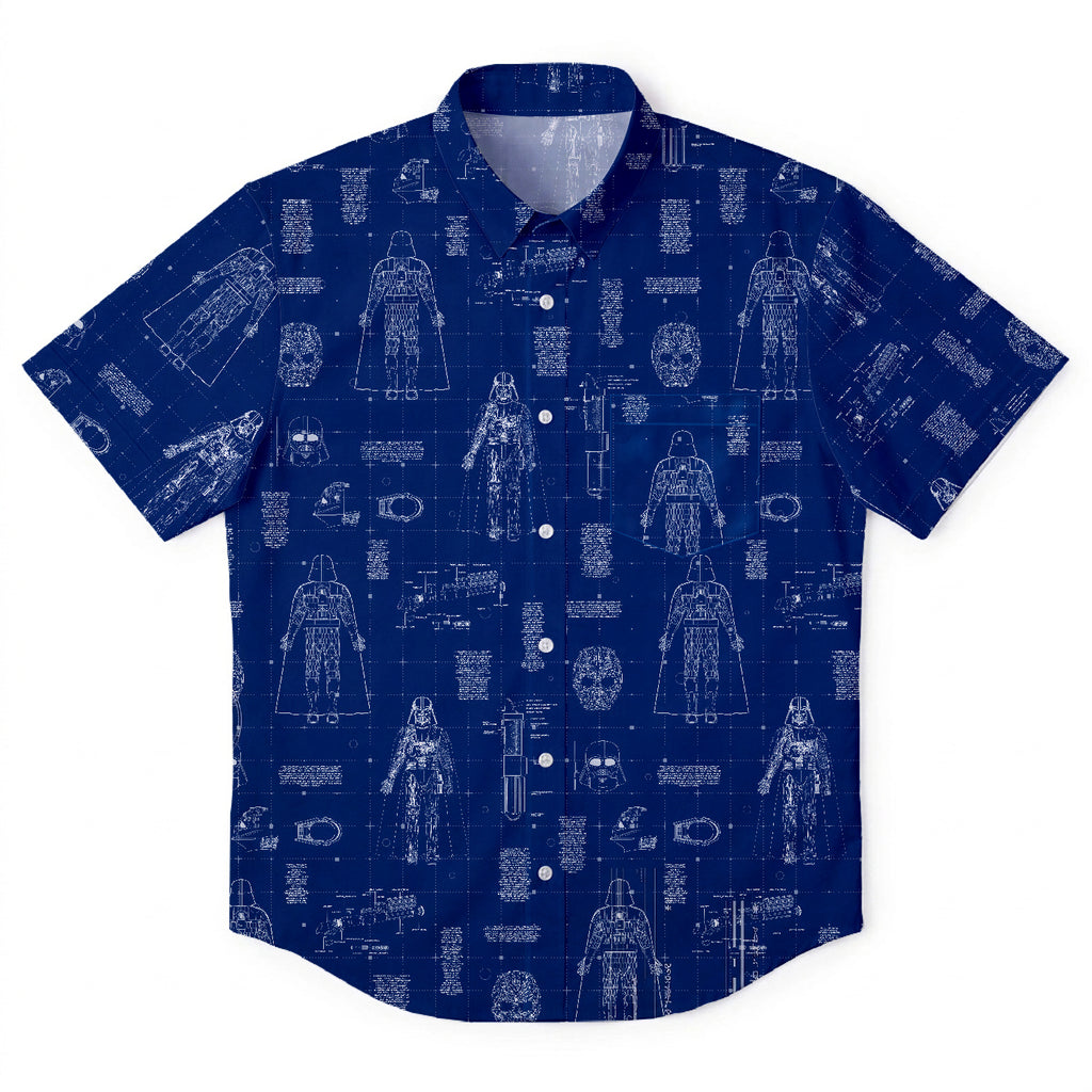 Darth Vader's Equipment Blueprint Hawaiian Shirt with Pocket - Galactic Schematic Button Down Shirt