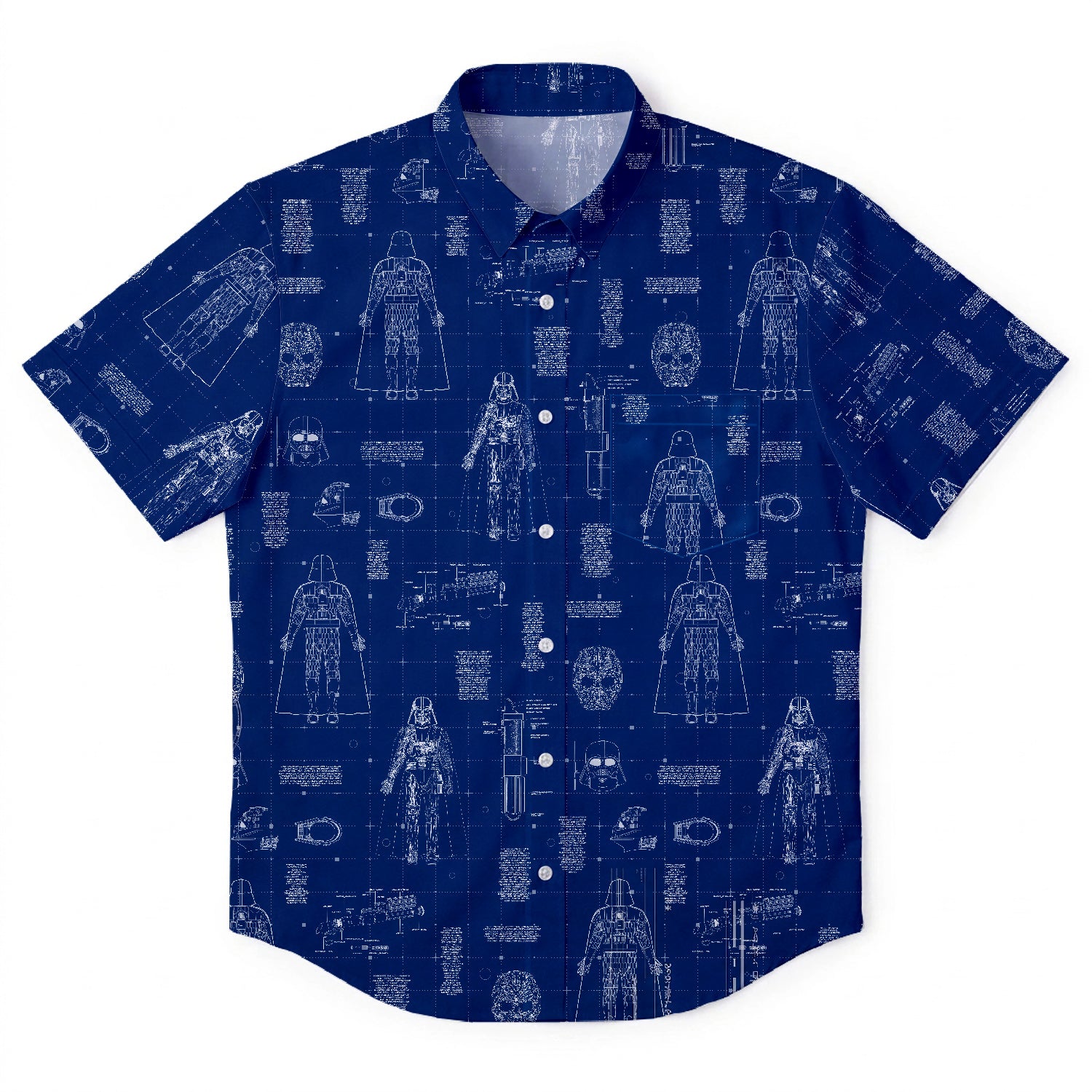 Darth Vader's Equipment Blueprint Hawaiian Shirt with Pocket - Galactic Schematic Button Down Shirt