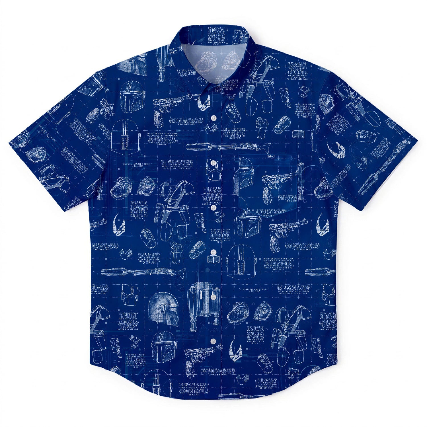 Mando Equipment Blueprint Hawaiian Shirt with Pocket - Galactic Schematic Button Down Shirt