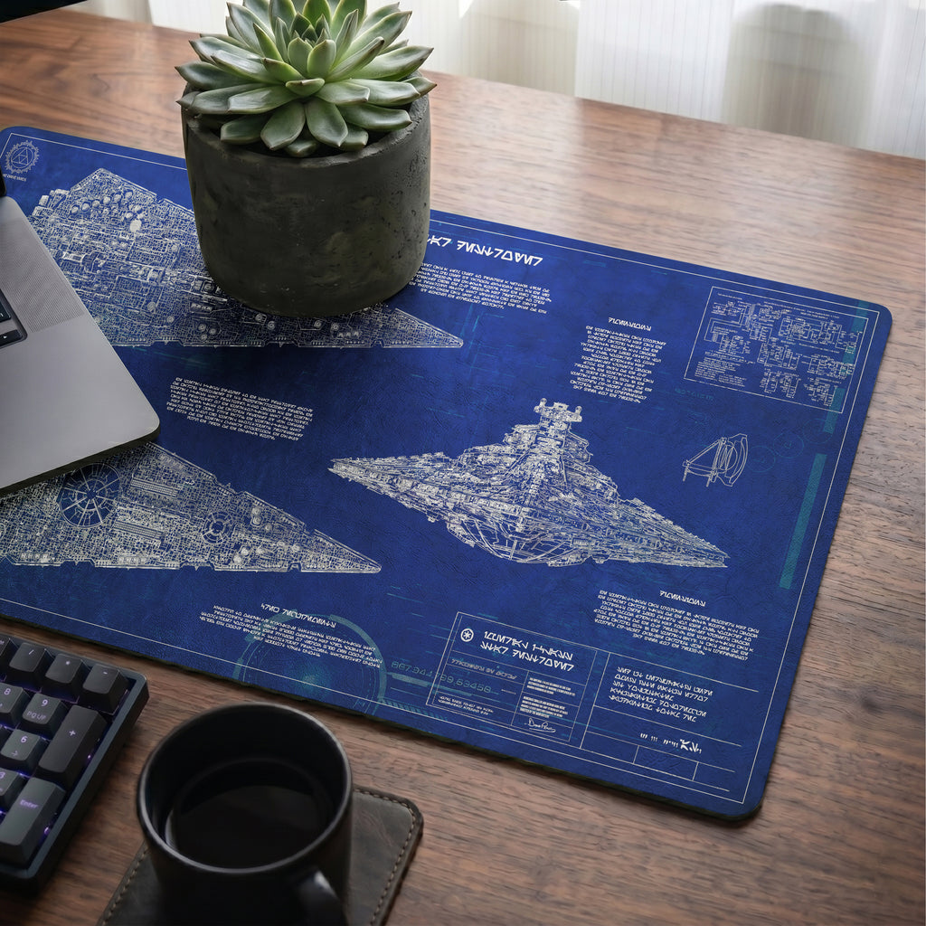 Imperial I-Class Star Destroyer Blueprint Desk Mat - Star Wars Office Accessory Father's Day Gift