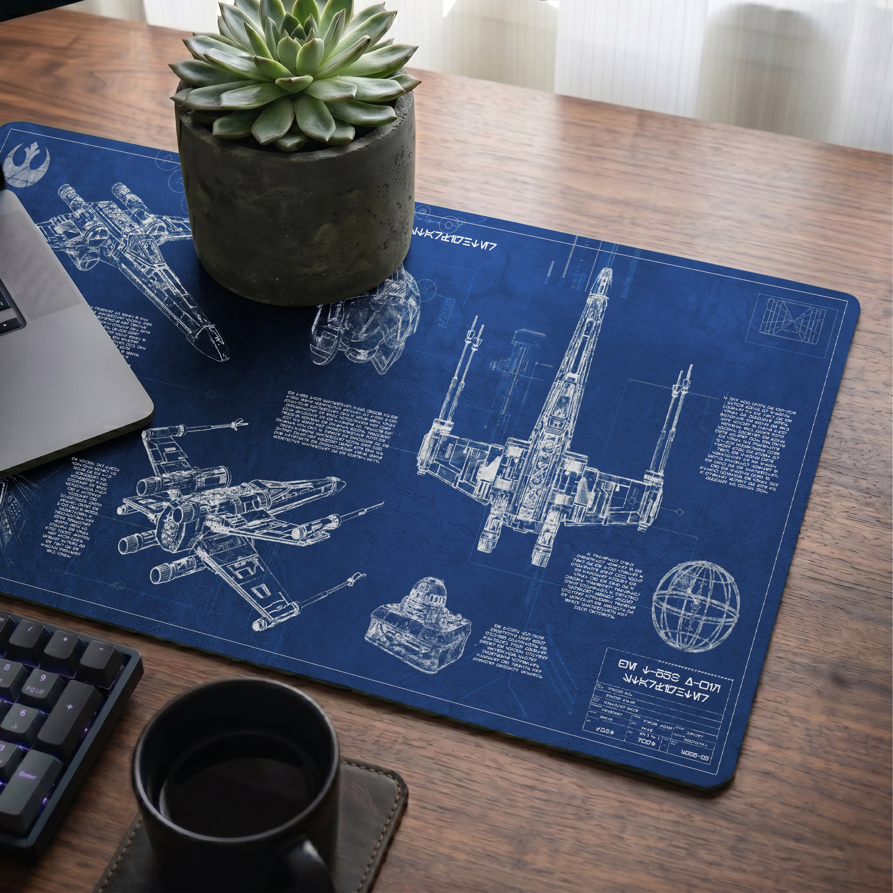 T-65B X-Wing Starfighter Blueprint Desk Mat - Star Wars Office Accessory Father's Day Gift