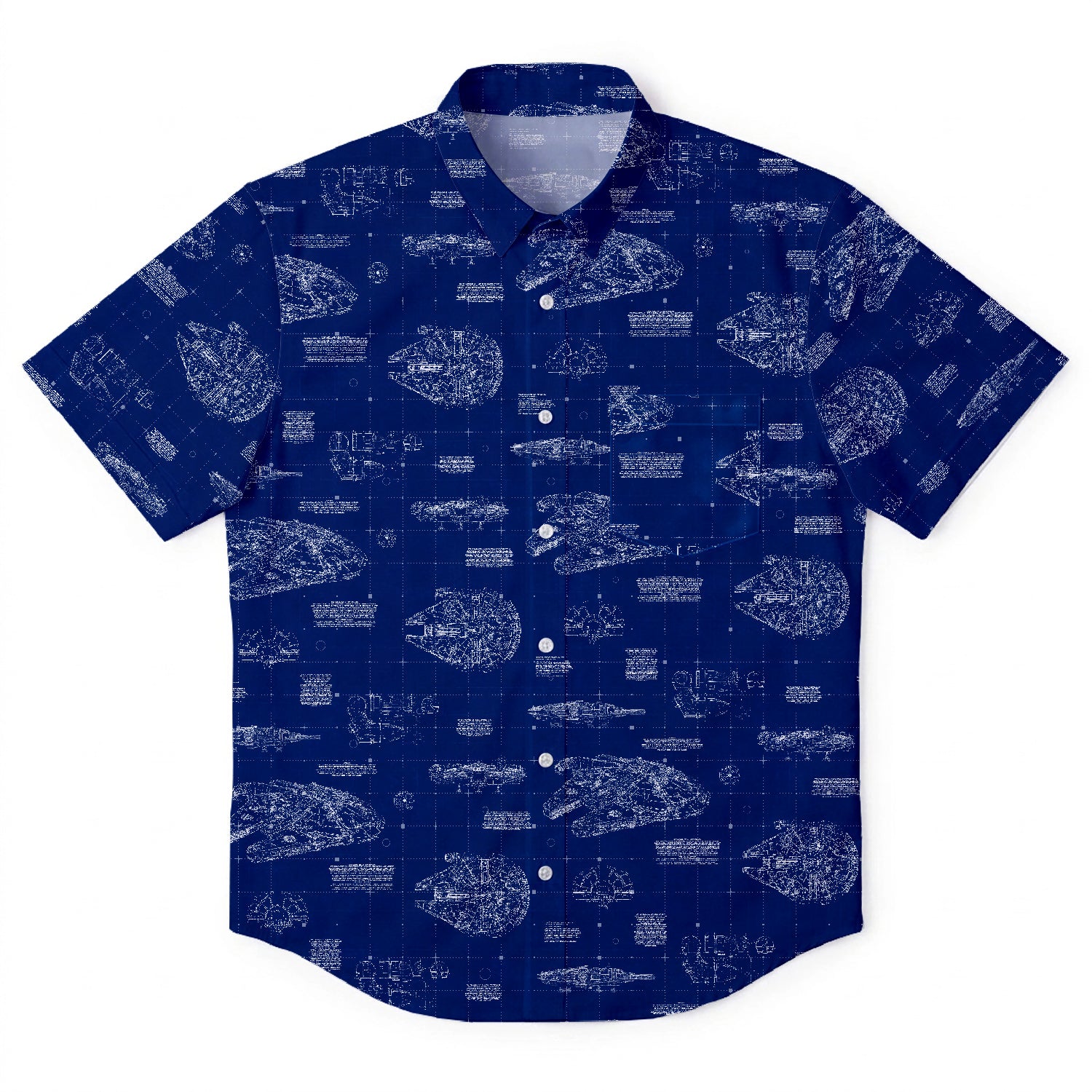 Millennium Falcon Blueprint Hawaiian Shirt with Pocket - Star Wars Schematic Button Down Shirt