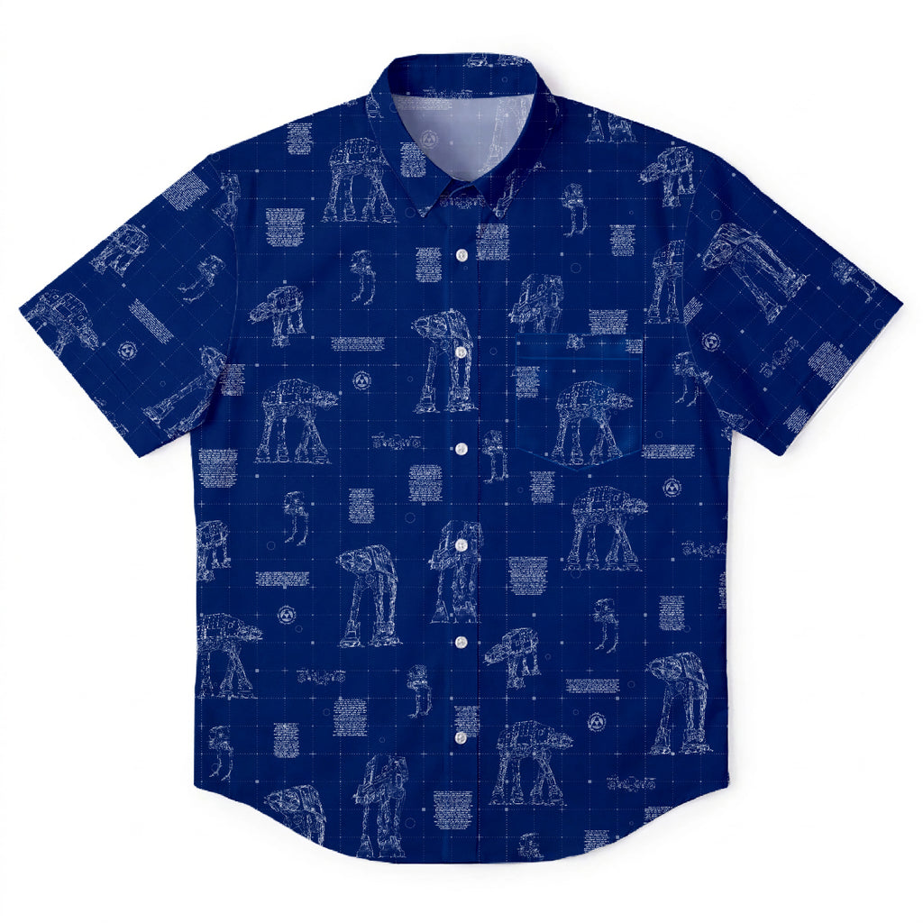 AT-AT Blueprint Hawaiian Shirt with Pocket - Star Wars Schematic Button Down Shirt