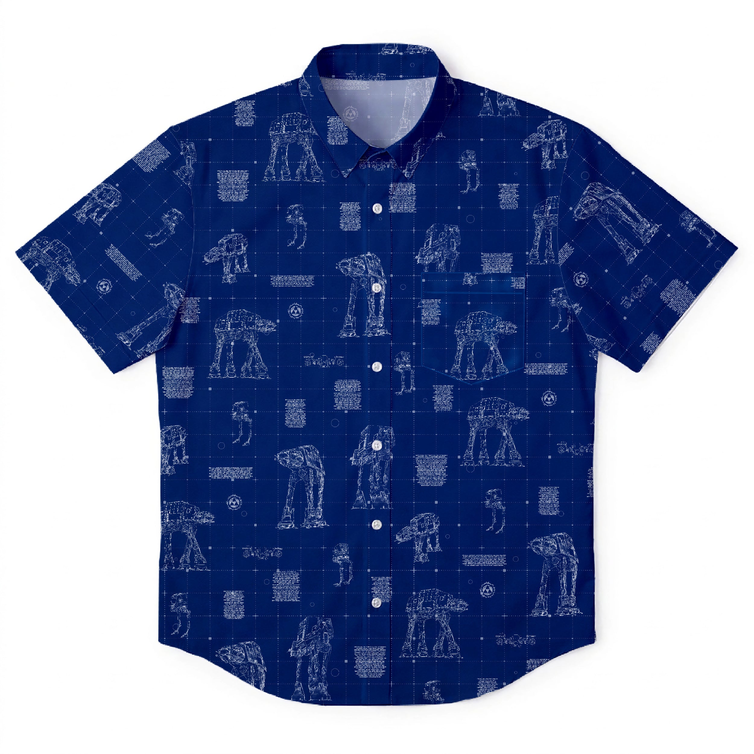 AT-AT Blueprint Hawaiian Shirt with Pocket - Star Wars Schematic Button Down Shirt