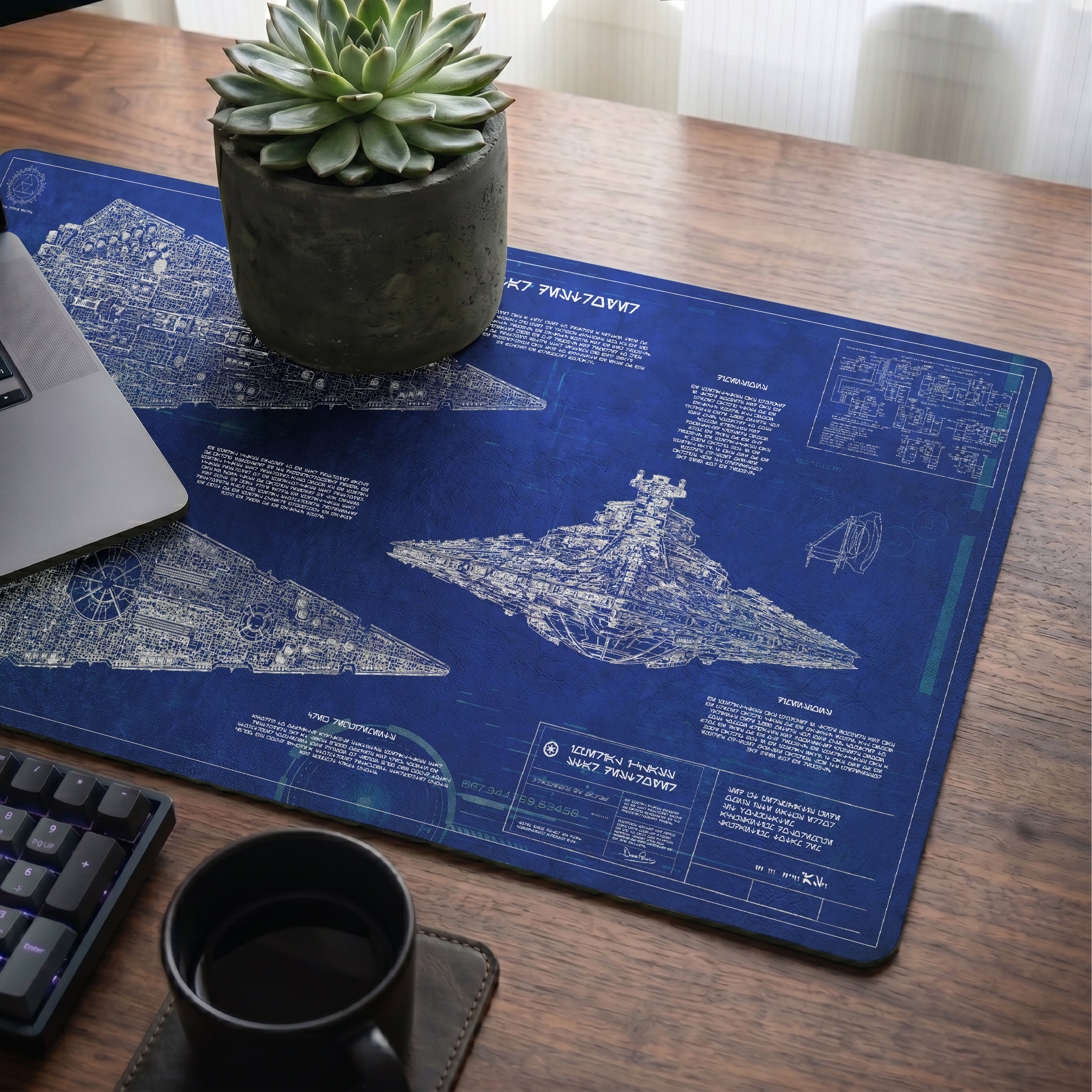 Imperial I-Class Star Destroyer Blueprint Desk Mat - Star Wars Office Accessory Father's Day Gift