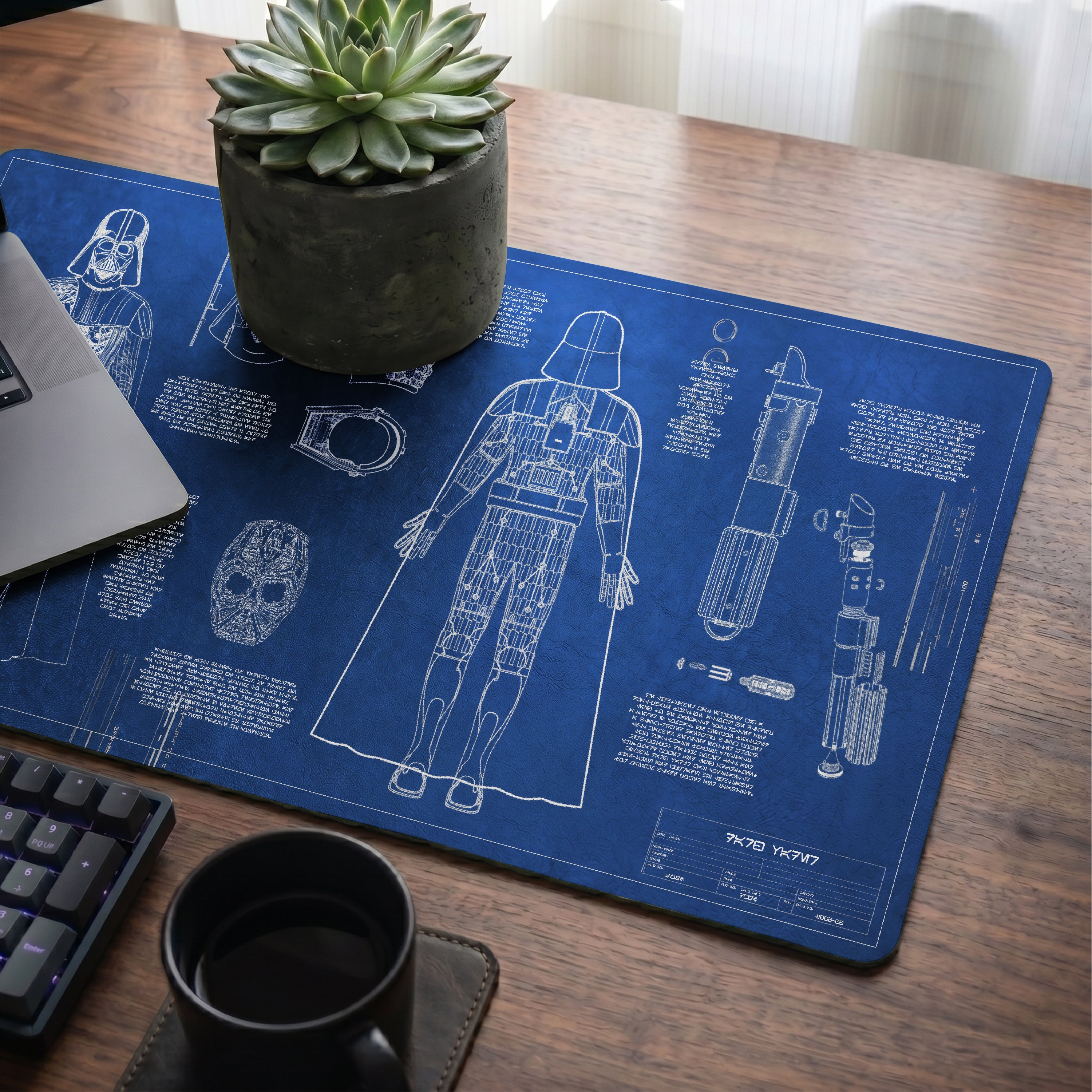 Darth Vader's Equipments Blueprint Desk Mat - Star Wars Office Accessory Father's Day Gift