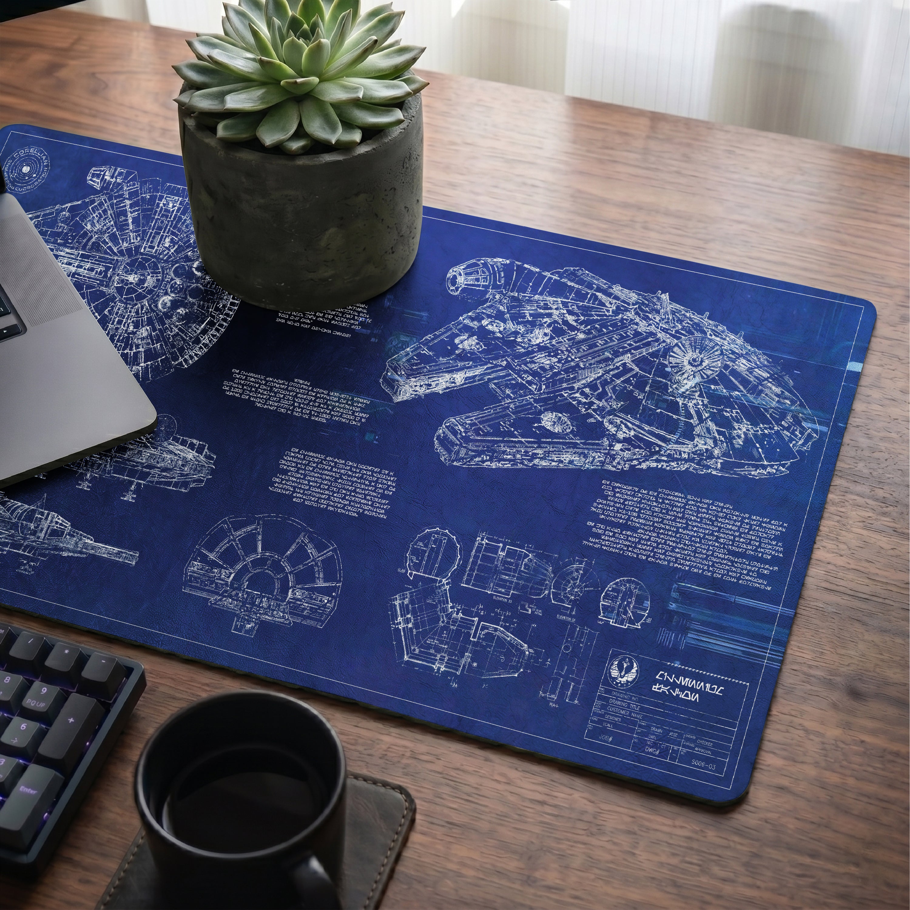 Millennium Falcon Blueprint Desk Mat - Star Wars Office Accessory Father's Day Gift