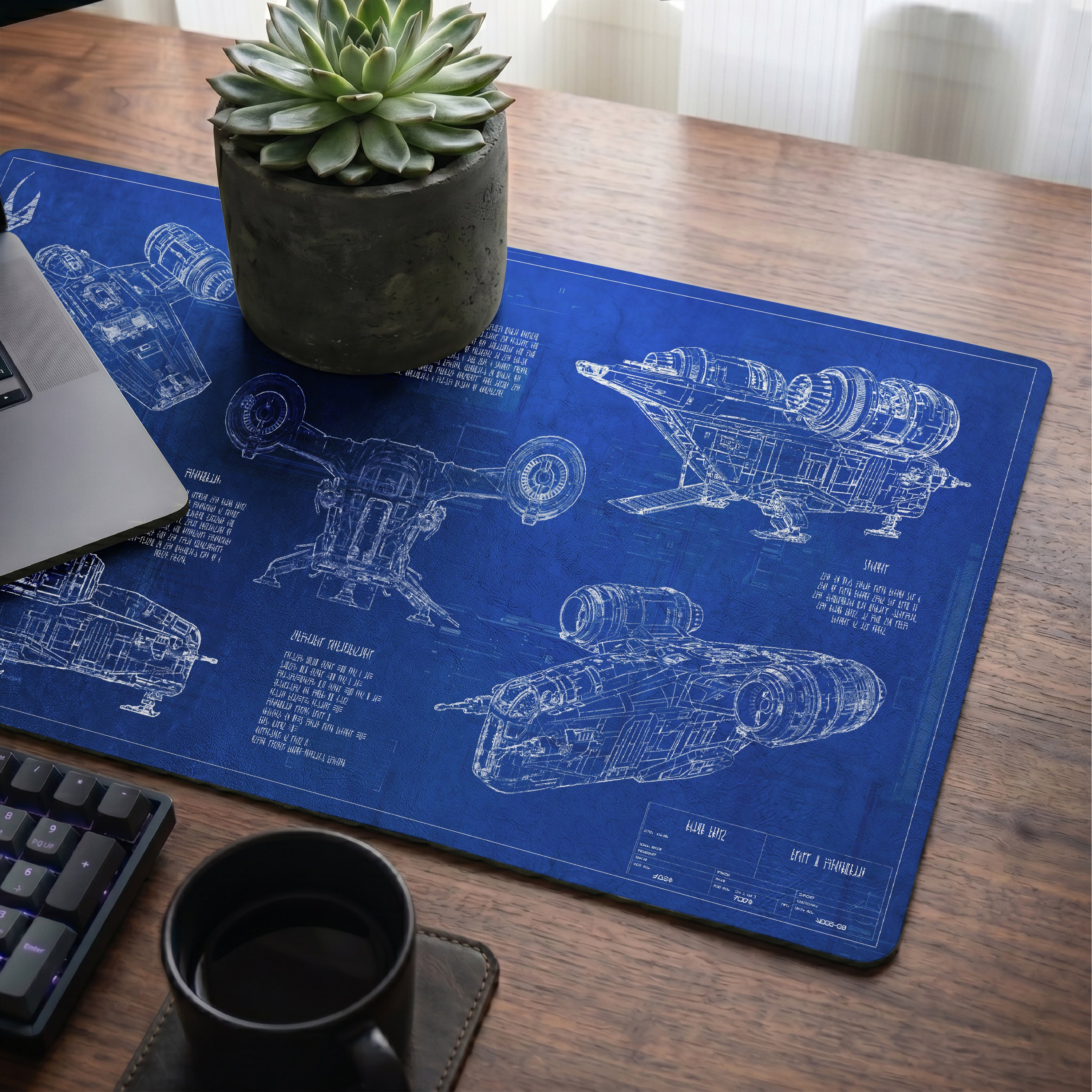 Razor Crest Blueprint Desk Mat - Star Wars Office Accessory Father's Day Gift