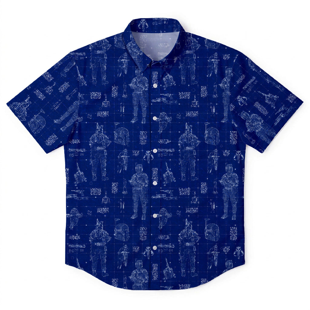 Boba Fett Equipment Blueprint Hawaiian Shirt with Pocket - Star Wars Schematic Button Down Shirt
