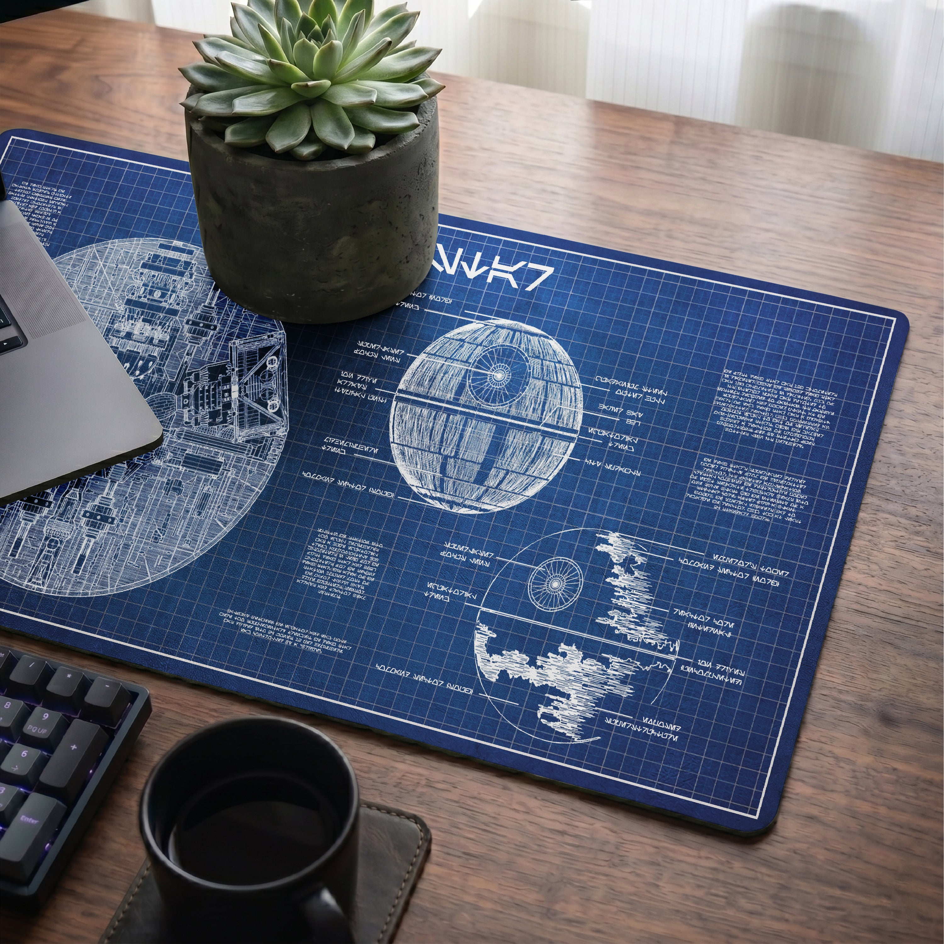 Death Star Blueprint Desk Mat - Star Wars Office Accessory Father's Day Gift