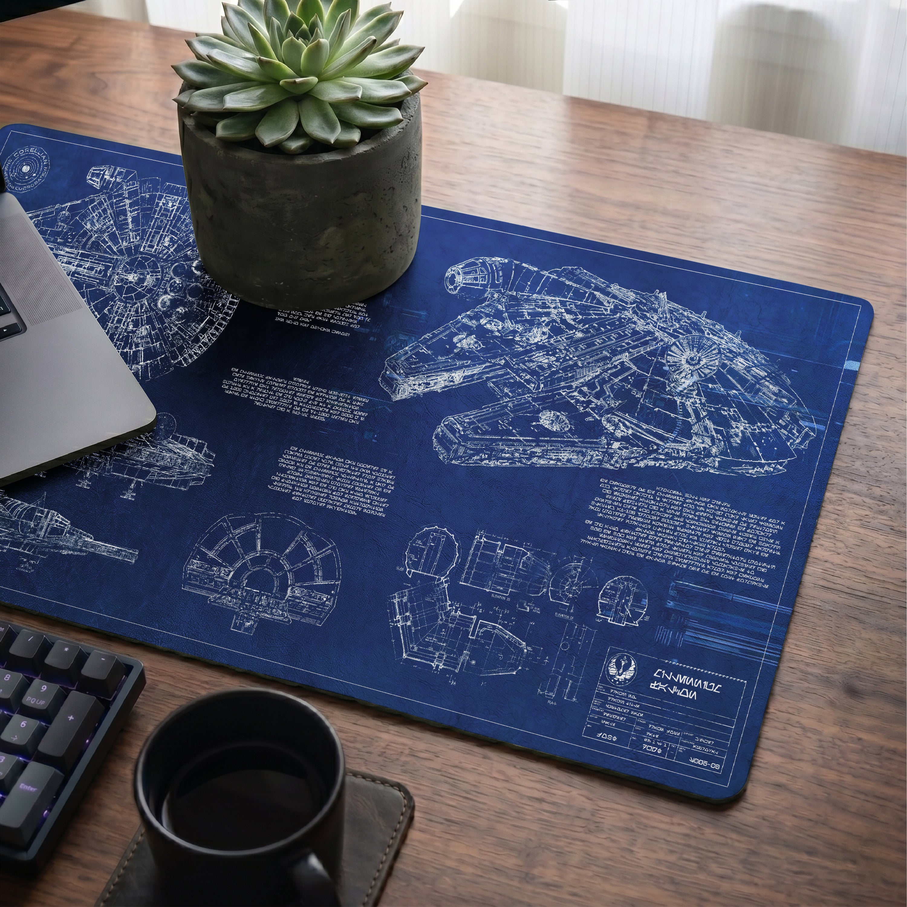 Millennium Falcon Blueprint Desk Mat - Star Wars Office Accessory Father's Day Gift