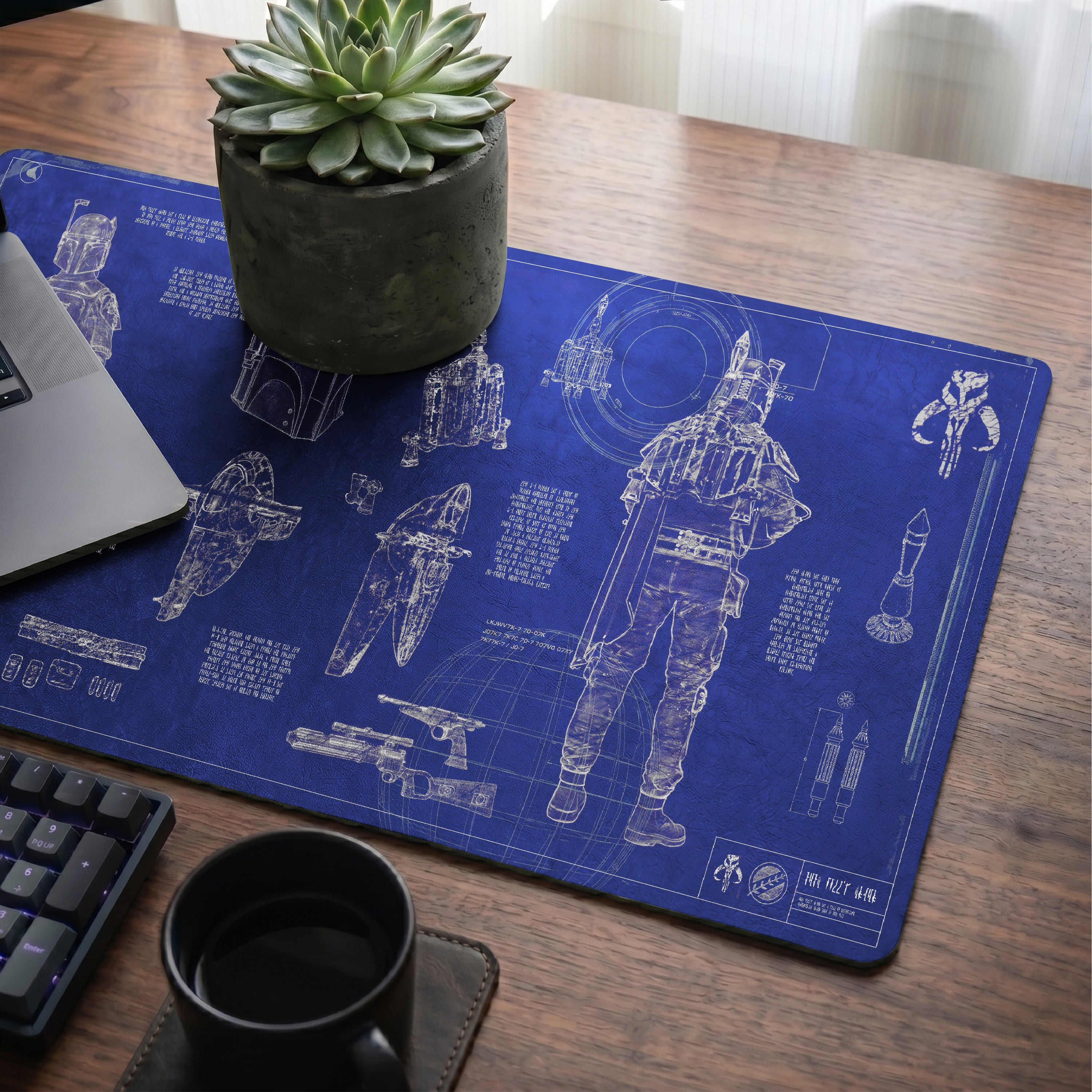 Boba Fett's Armor Blueprint Desk Mat - Star Wars Office Accessory Father's Day Gift