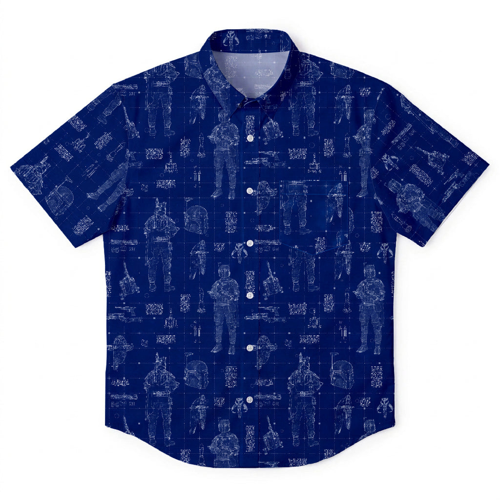 Boba Fett Equipment Blueprint Hawaiian Shirt with Pocket - Galactic Schematic Button Down Shirt