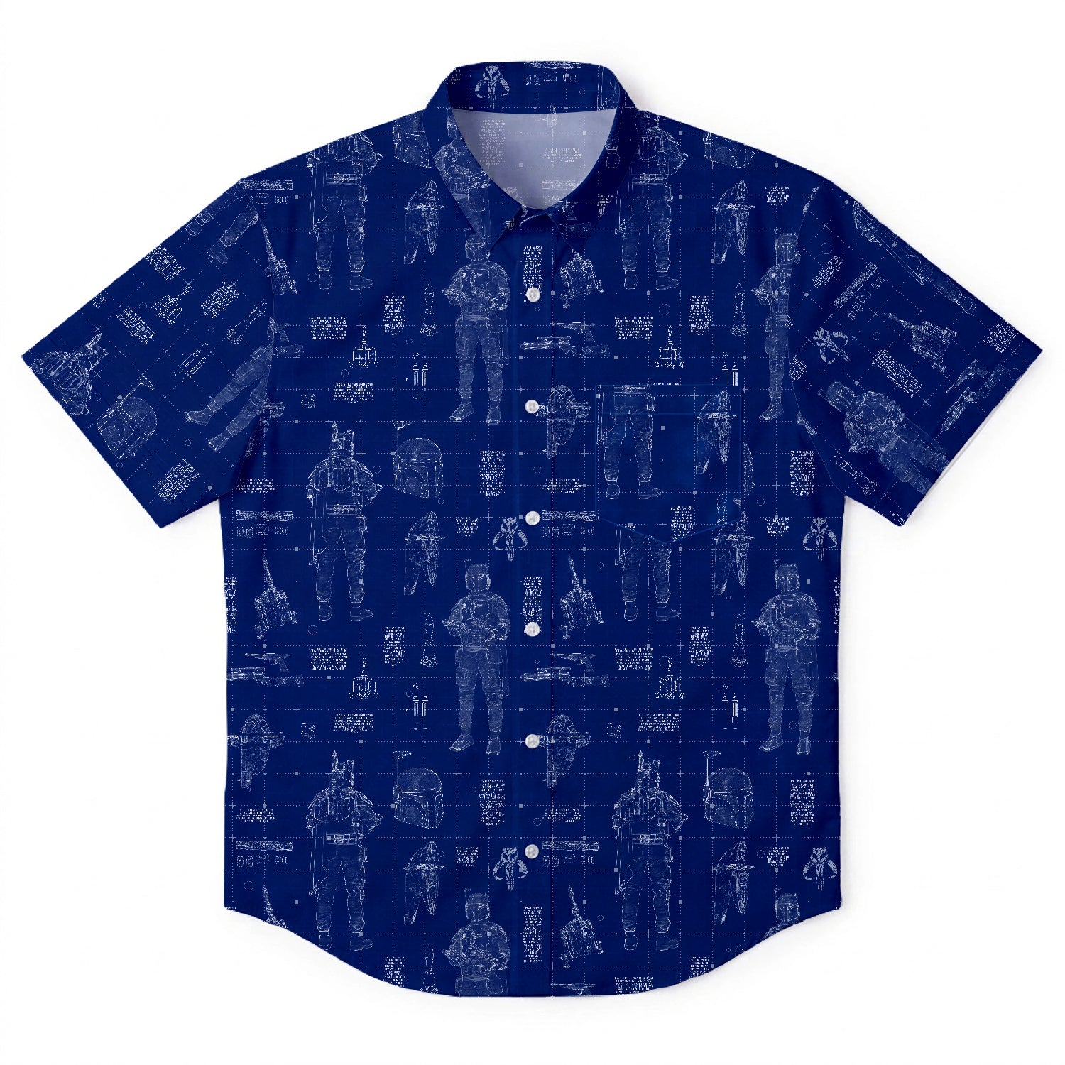 Boba Fett Equipment Blueprint Hawaiian Shirt with Pocket - Galactic Schematic Button Down Shirt